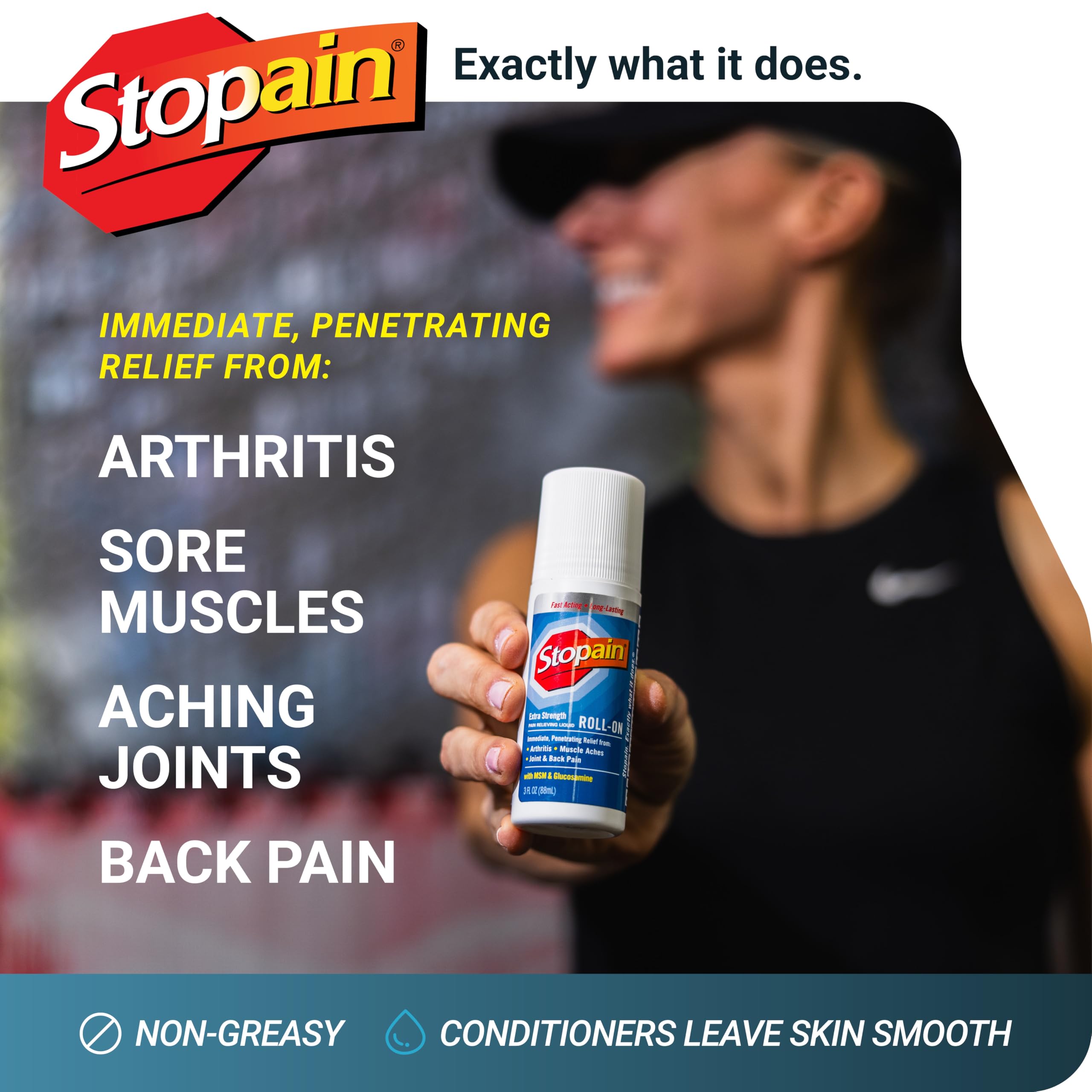 Stopain Pain Relief Roll On Gel 3oz, USA Made, Max Strength Fast Acting with MSM, Glucosamine, Menthol for Arthritis, Lower Back, Knee, Neck, HSA FSA Approved OTC Topical Analgesic Products Stopain uk supplements