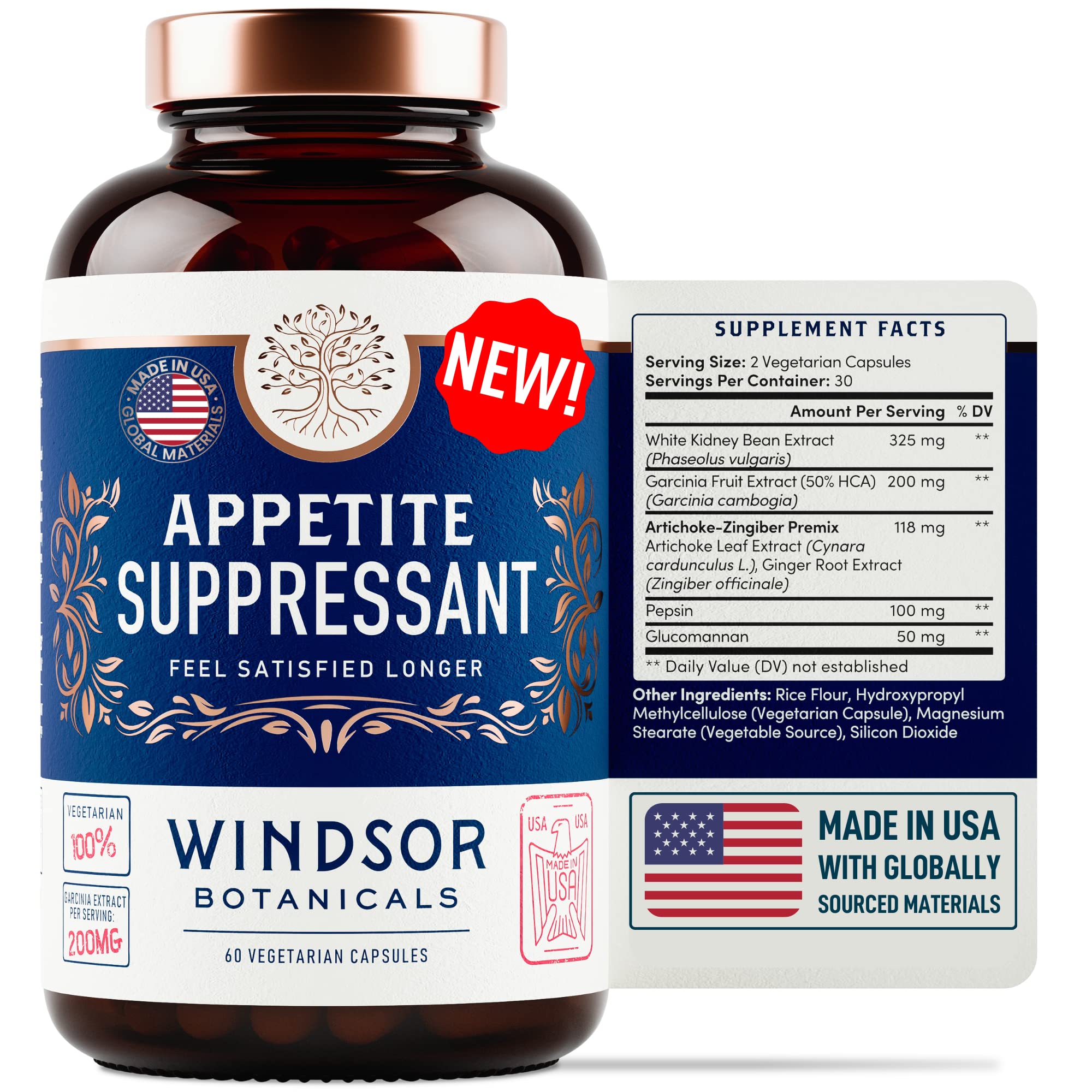 Appetite Suppressant for Weight Loss - Garcinia Cambogia, Glucomannan Appetite Control WINDSOR BOTANICALS uk supplements