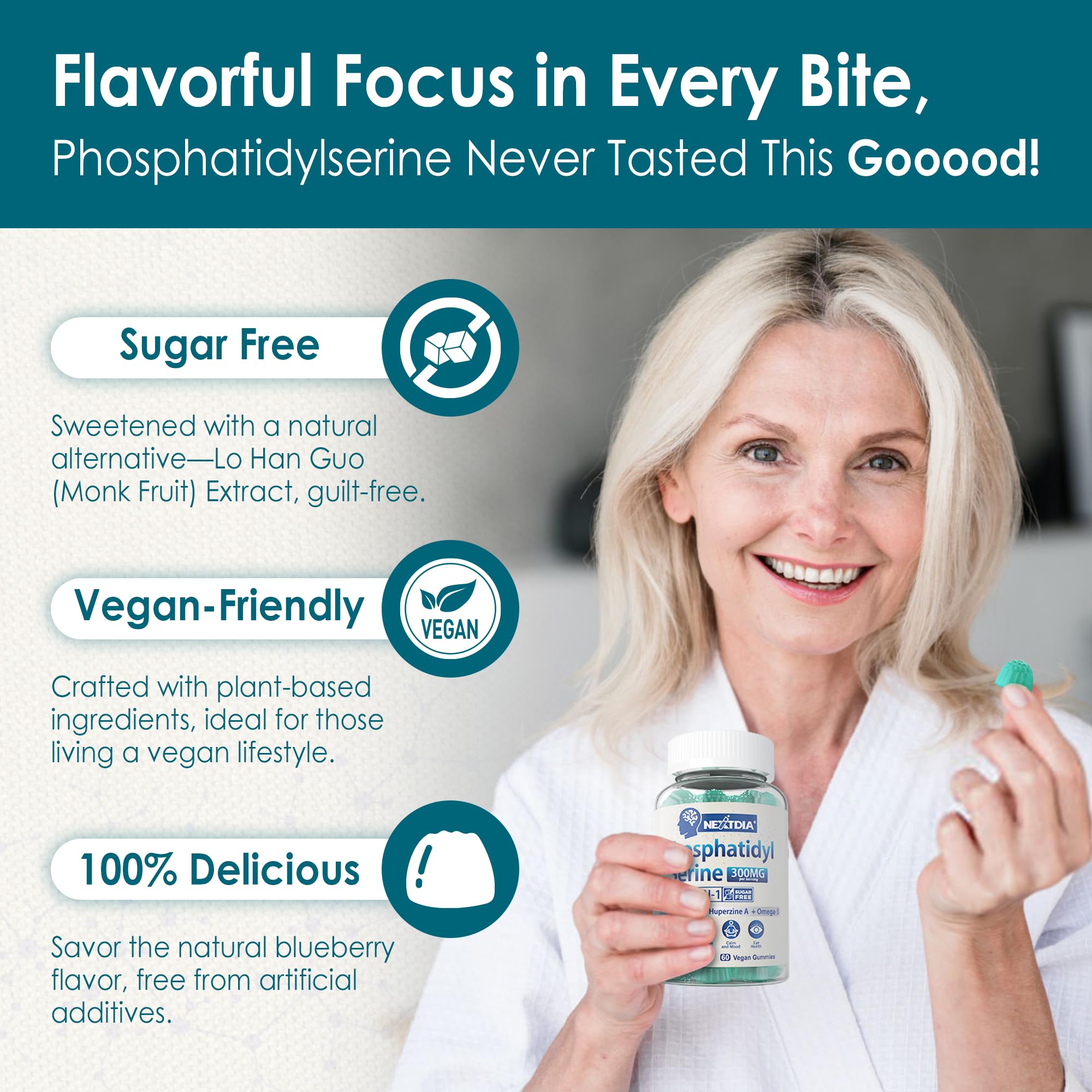 Phosphatidylserine - Nootropic Brian Supplement, Focus & Energy Gummies+ Bacopa Monnieri, Omega 3, Huperzine A, Methyl B12 & B6 for Seniors, Gamers, Workers, Non-GMO, Caffeine-Free, Sugar Free, 2 Pack Nextdia uk supplements