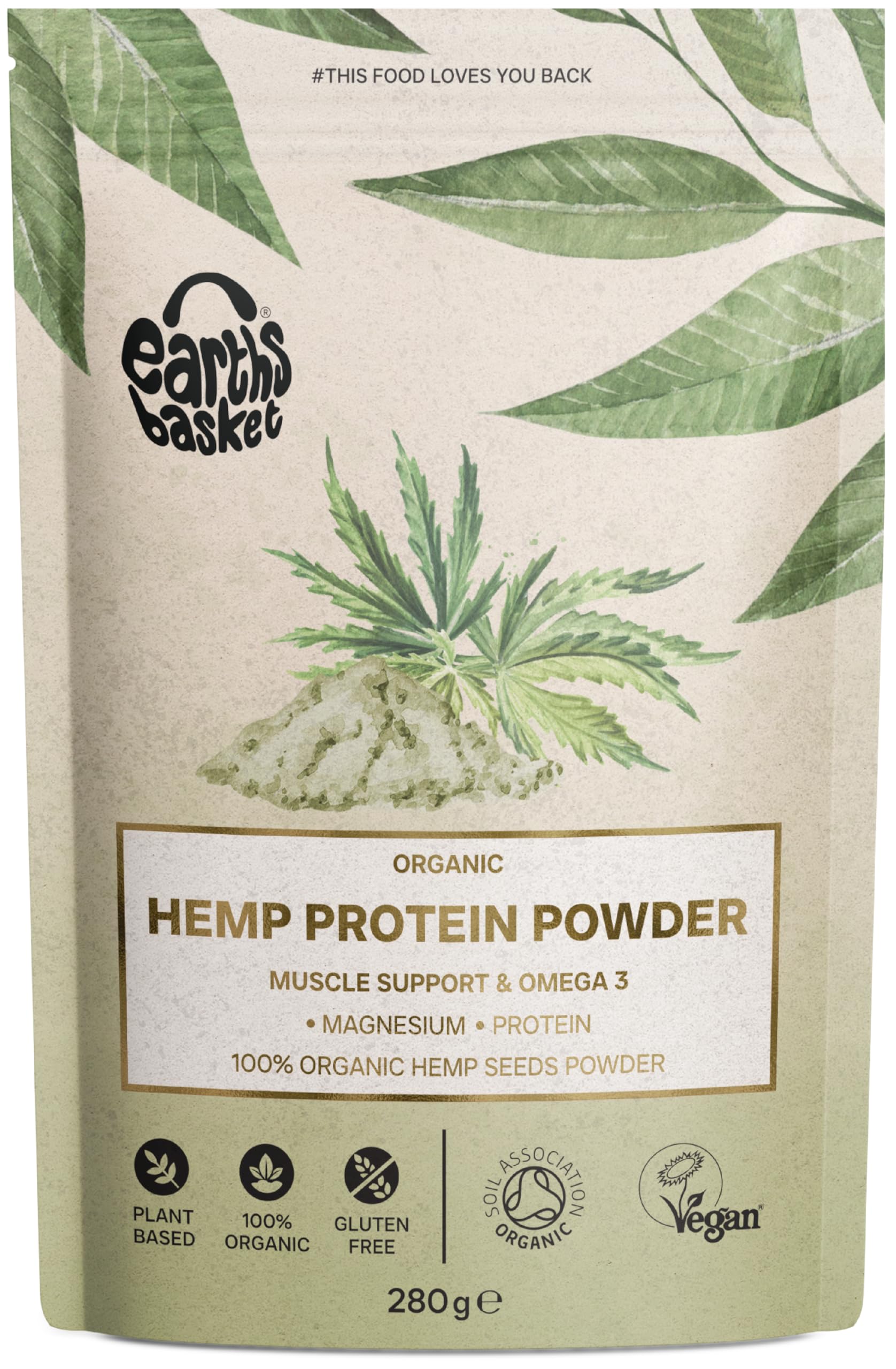 Earths Basket Organic Hemp Protein Powder,280g Natural, Unflavoured, Vegan, Gluten Free EARTHS BASKET uk supplements