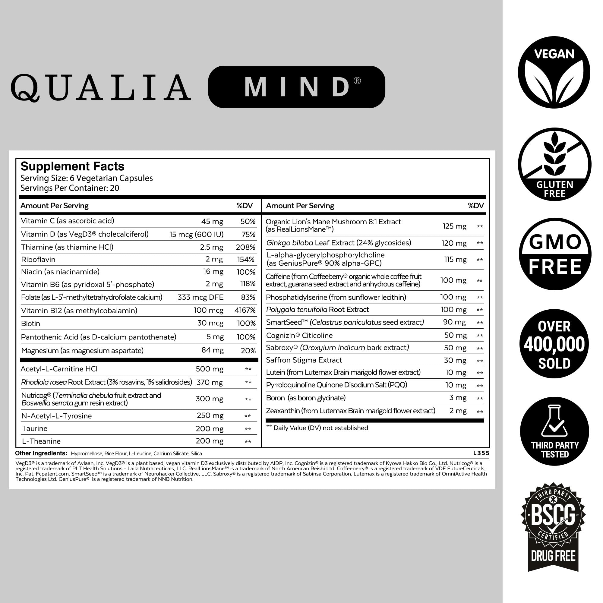 Qualia Mind — Beat Brain Fog | Doctor-Formulated Premium Brain Nourishment | Fuel Focus, Drive & Energy | 32 Ingredients Including Lion’s Mane, Cognizin™️, Ginkgo & More| 2 Week Supply* QUALIA LIFE SCIENCES uk supplements