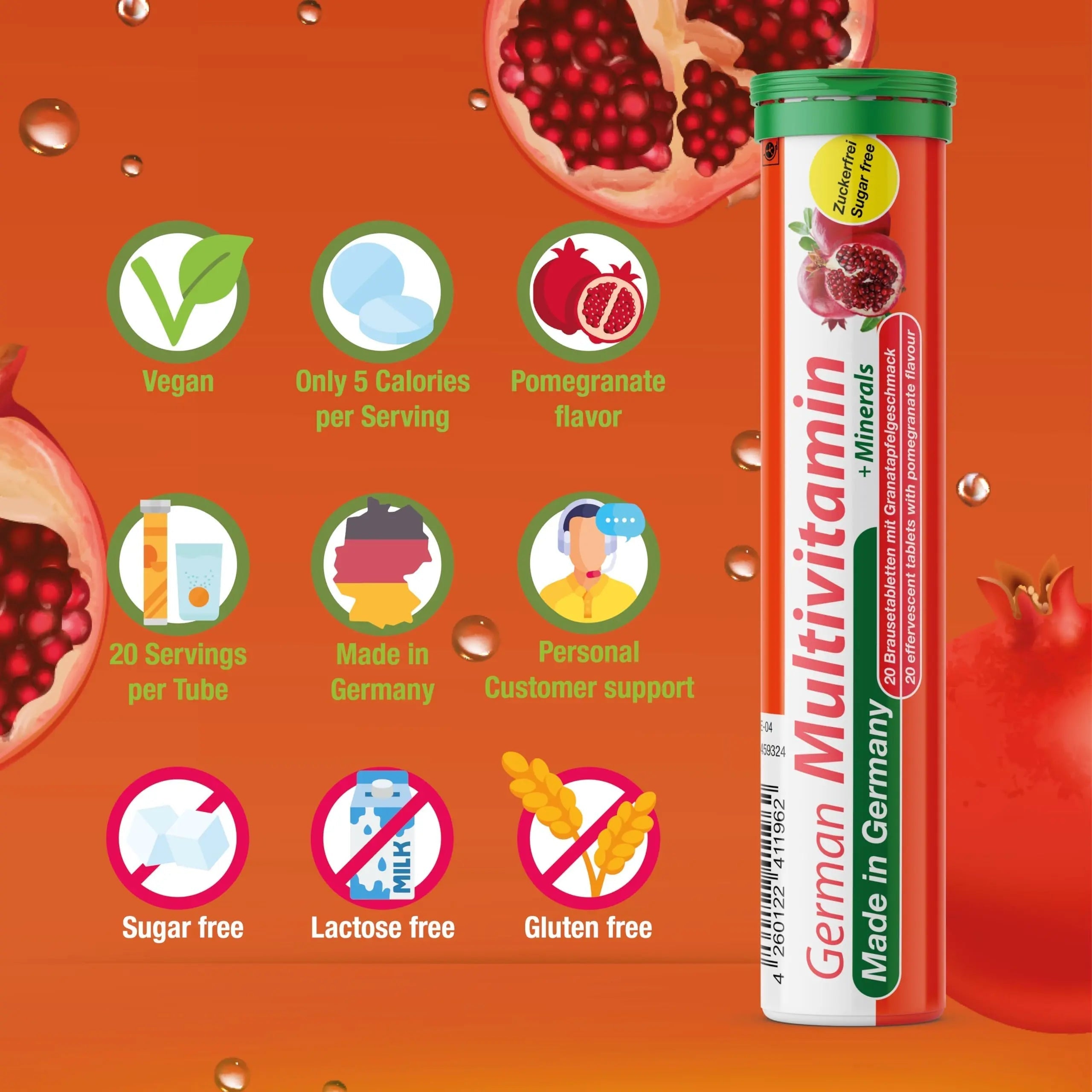 T&D German Multivitamin + Mineralien Drink Effervescent Tablets 140 Servings Pomegranate Flavour – 10 Vitamins + 2 Minerals T&D uk supplements