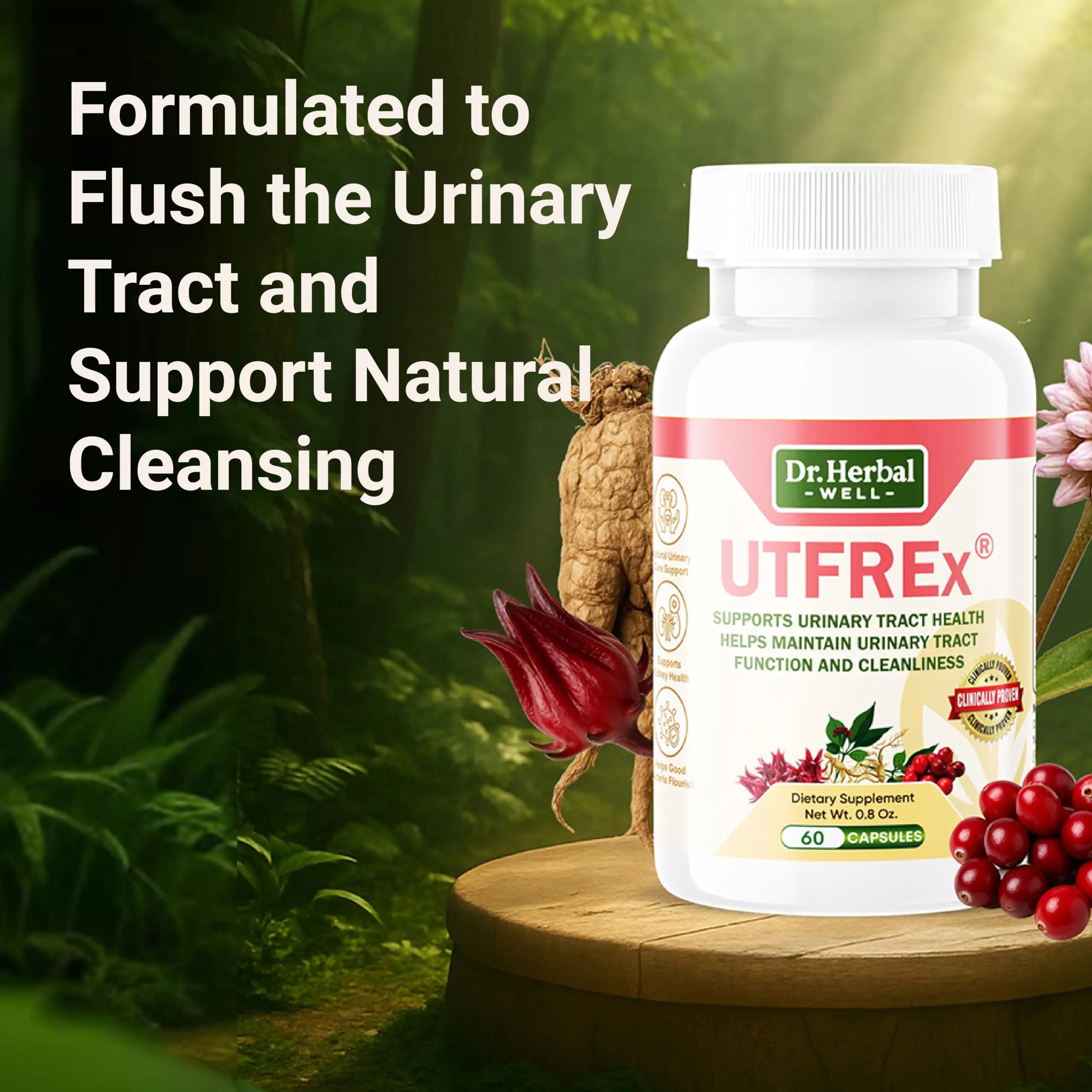 DR. HERBAL WELL UTFREX Clinically Proven Urinary Tract UTI Health Supplement Natural Support Cleanse Flush Protect (No Probiotics & D-Mannose) – 60 Capsules DR. HERBAL WELL uk supplements