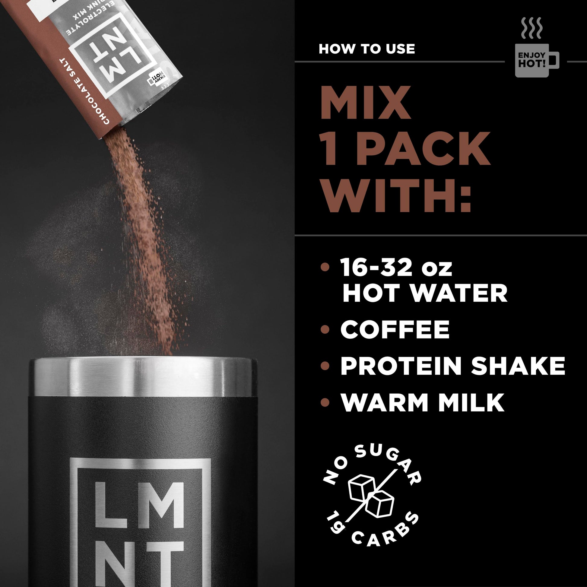 LMNT Zero-Sugar Electrolytes - Hot Chocolate Salt - Hydration Powder Packets Drink LMNT uk supplements