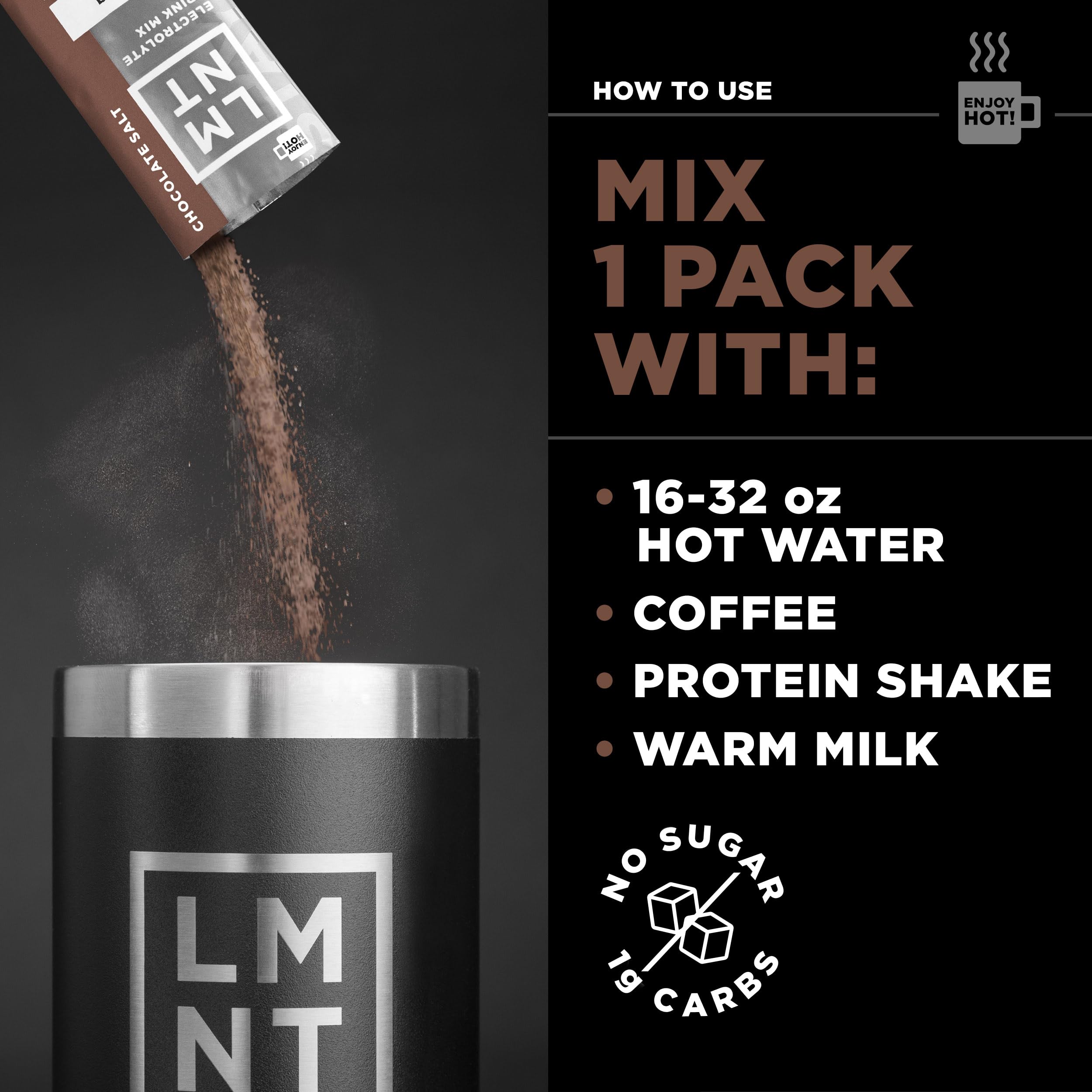 LMNT Zero-Sugar Electrolytes - Hot Chocolate Salt - Hydration Powder Packets Drink LMNT uk supplements