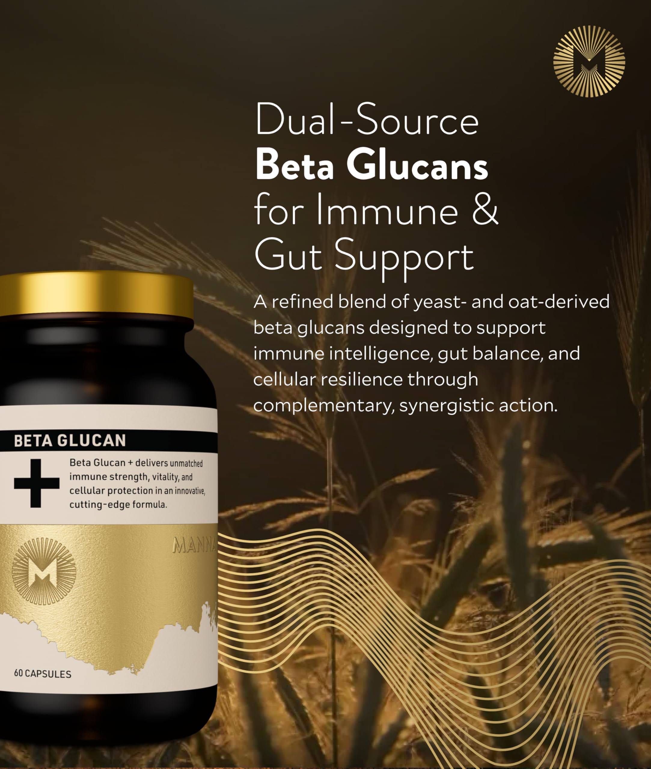 Manna Beta Glucan+ Capsules | 1000mg Beta Glucan Complex | Reishi Mushroom & Oats | Supplement for Immune Support, Heart Health, Cellular Renewal & Antioxidant Protection | 60 Count M Manna uk supplements