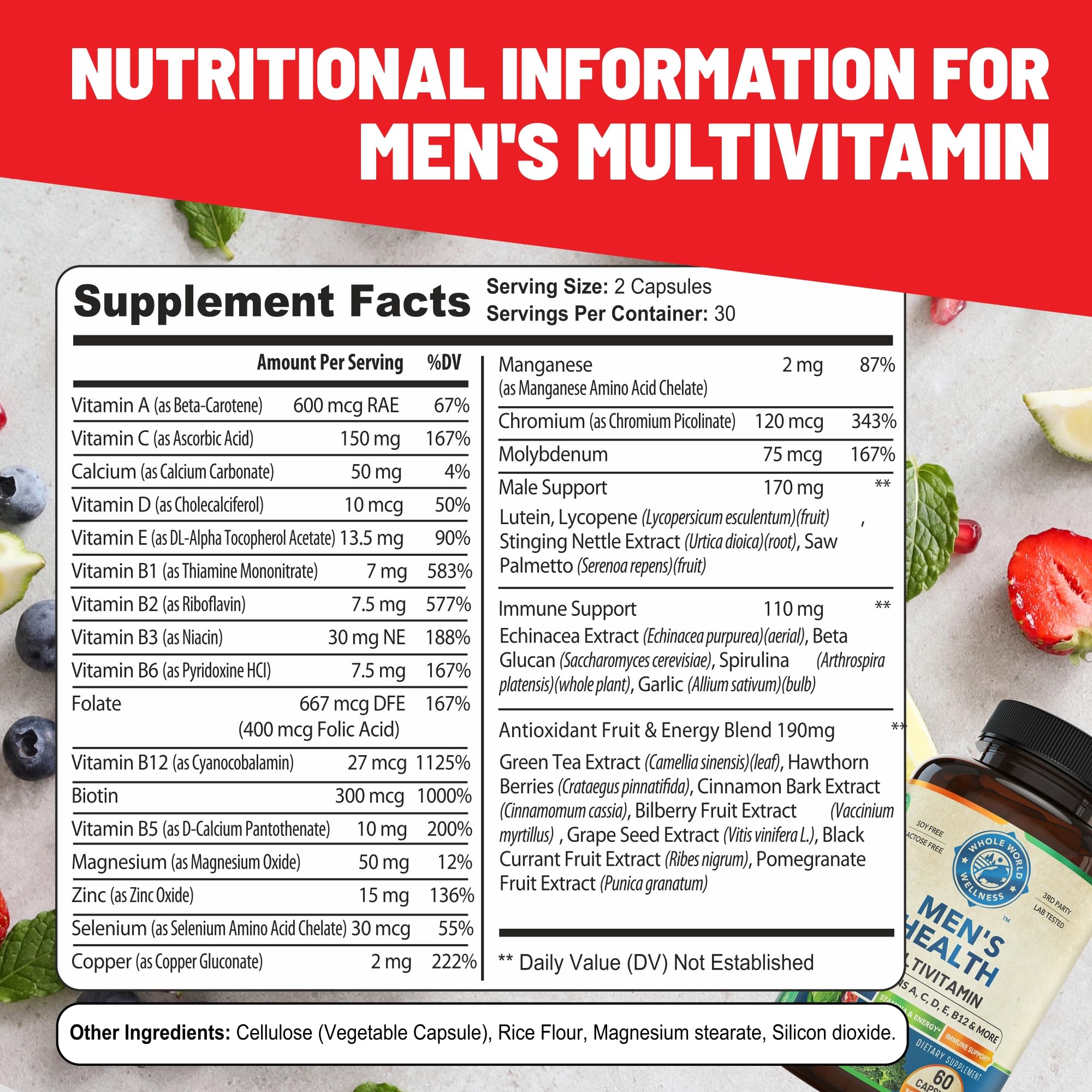 Whole World Wellness Mens Daily Multivitamin Multimineral Supplement for Energy, Focus, Stamina & Performance. Made for Men with 30+ Nutrients, Fruit & Energy Blend. Mens Vitamins, Made in The USA. WHOLE WORLD WELLNESS uk supplements
