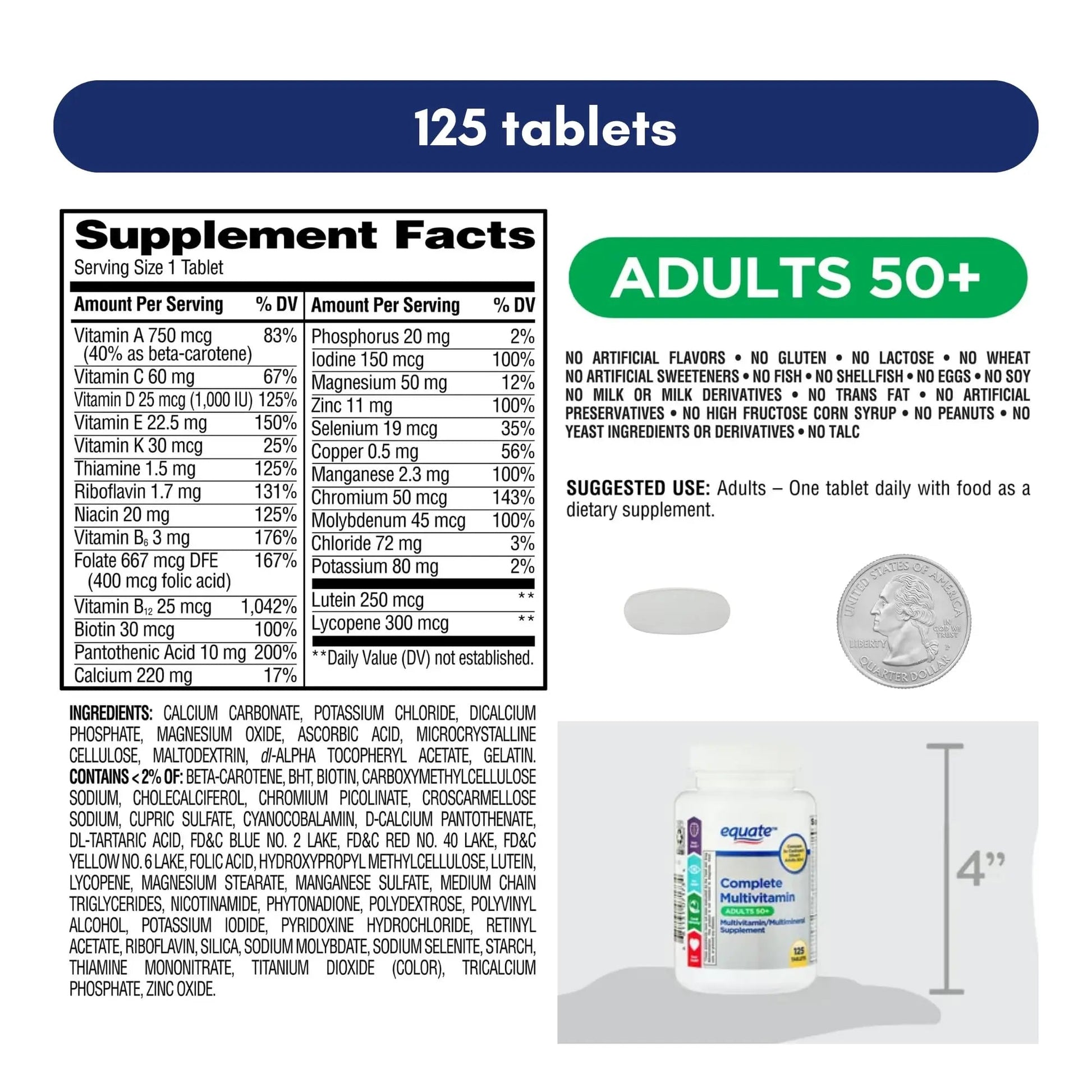 Equate Adult 50+ One Daily Complete Multivitamin Multimineral Supplement Tablets, Healthy Brain Aus Healthcare uk supplements