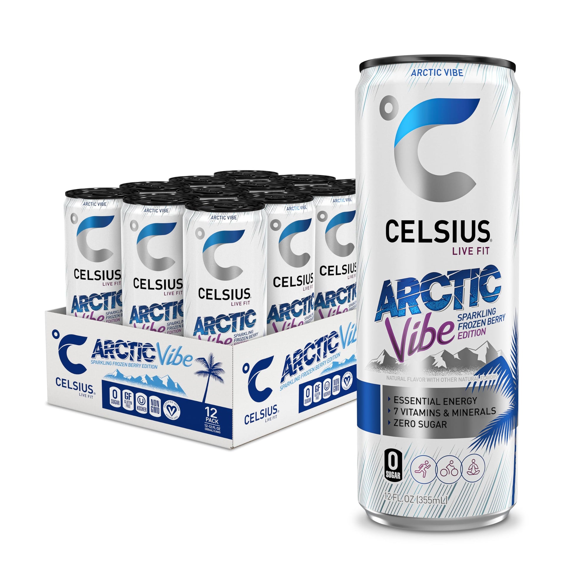 CELSIUS Arctic Vibe Sparkling Frozen Berry, Functional Essential Energy Drink, 12 Fl Oz CELSIUS uk supplements