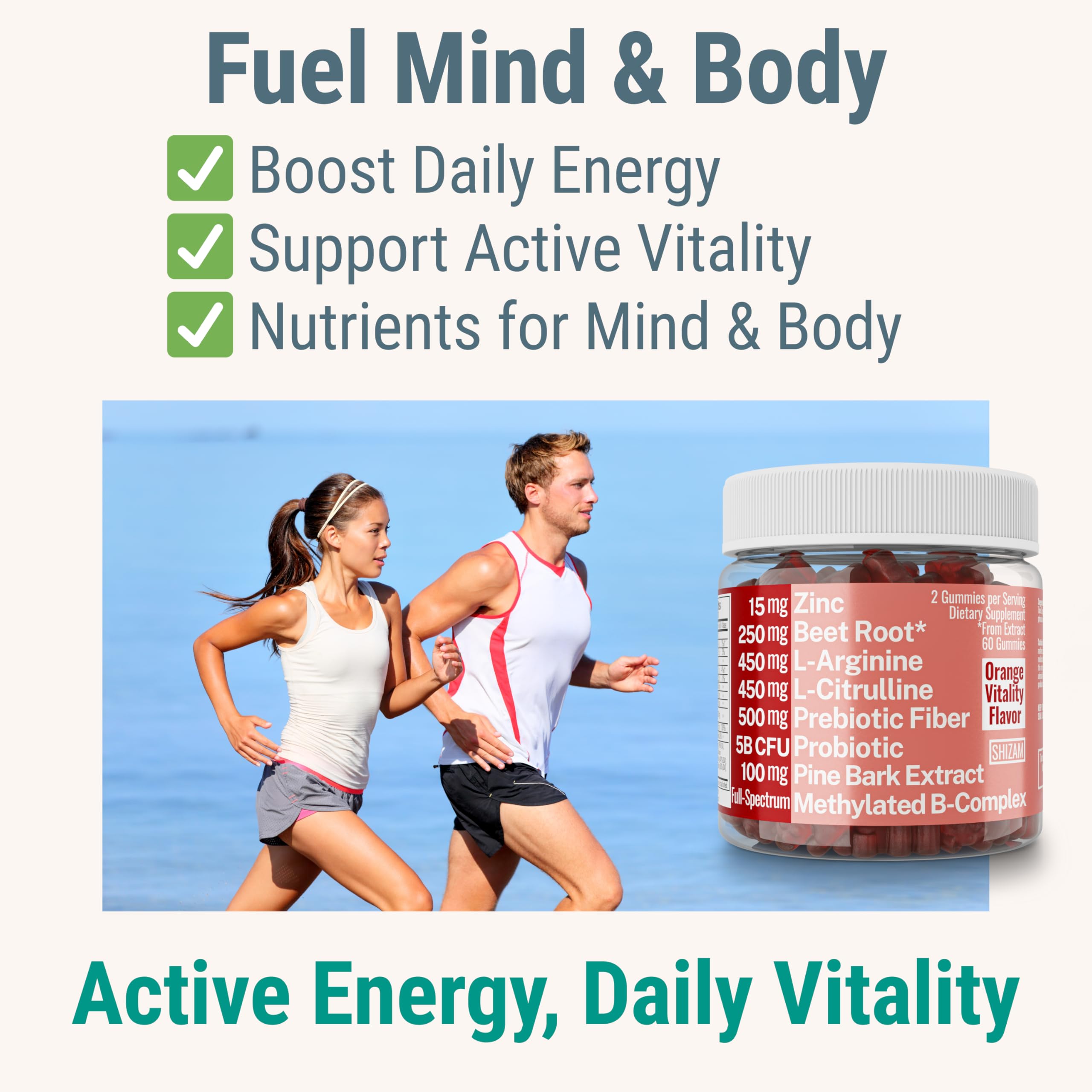 Pine Bark Extract L-Arginine L-Citrulline Beetroot Probiotic Fiber Methylated B Complex Zinc Gummies for Women Men Adults Kids w. Chicory Root Inulin 5-MTHF B6 P5P Powder Capsule Pill Supplement Alt SHIZAM uk supplements