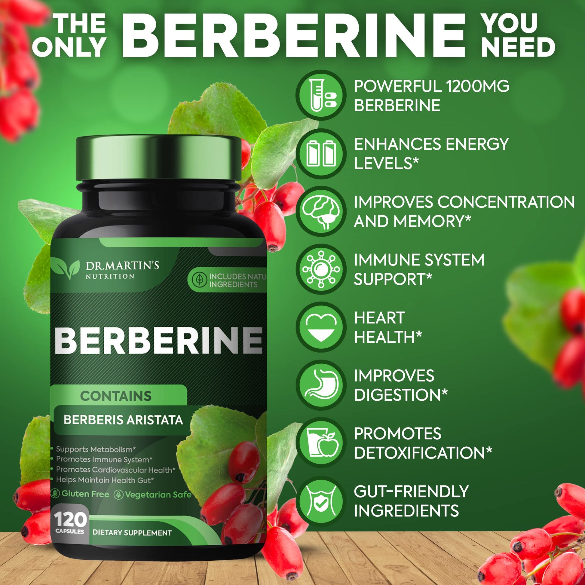Potent 1200mg Berberine Supplement | 120 Capsules | Berberine HCL Supplement For Healthy DR. MARTIN'S NUTRITION uk supplements