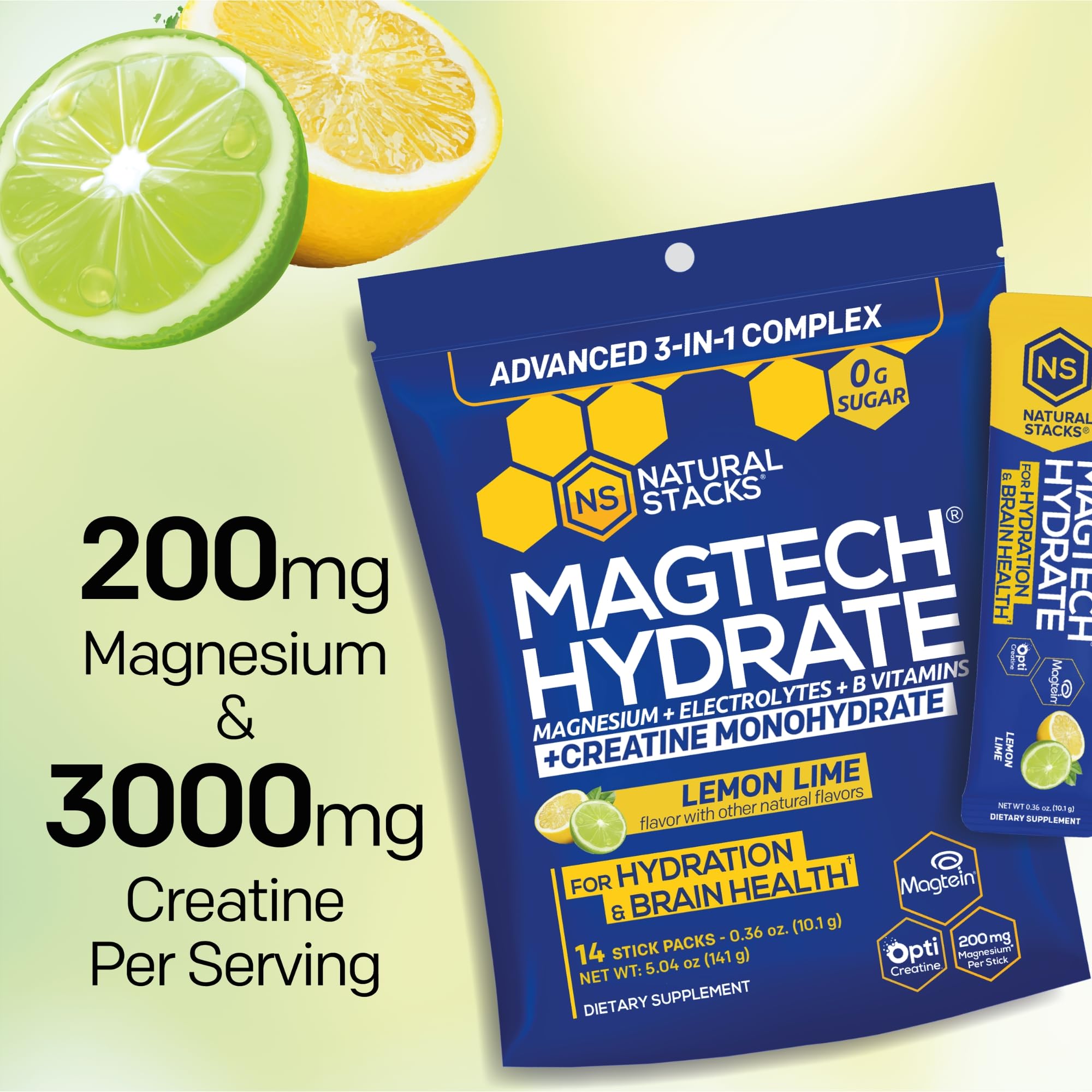 Magtech Magnesium Capsules + Hydration Creatine Powder Lemon Lime Bundle - 3 Forms of Magnesium - Featuring Magtein L-Threonate - Brain Health & Hydration Support* - 44 Total Servings NATURAL STACKS uk supplements
