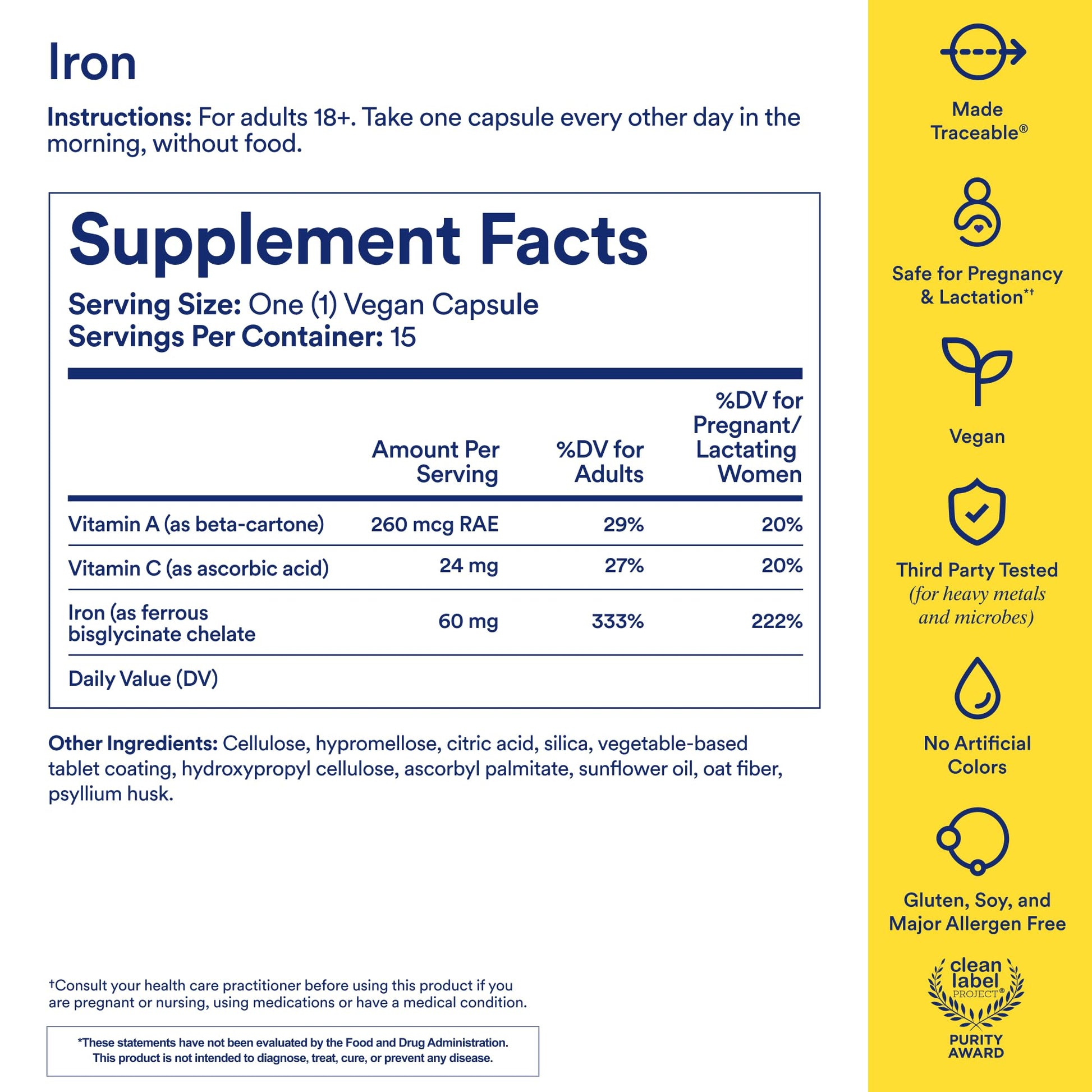 Ritual Iron Supplement to Support Low Iron Levels 60 mg | 48-hour Dosing Routine with BioSeries™ Technology plus Vitamin A and C. Designed for Optimal Absorption and Minimal GI Discomfort* 15 Servings Ritual uk supplements