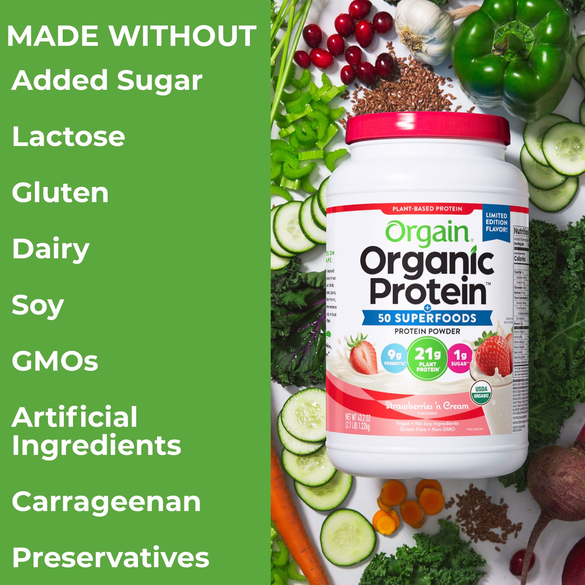 Orgain Organic Vegan Protein Powder + 50 Superfoods, Strawberries and Cream Orgain uk supplements