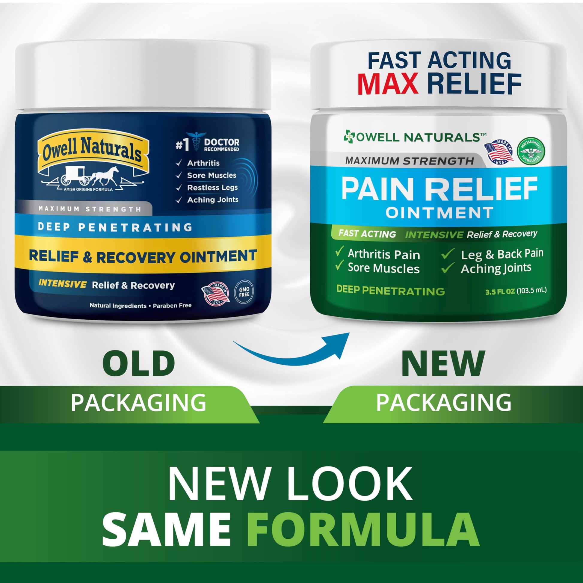 OWELL NATURALS Pain Relief Ointment Deep Penetrating Fast Acting Formula for Arthritis, Joint & Muscle Discomfort, Stiffness, Long-Lasting Soothing Balm, 3.5 oz Owell Naturals uk supplements