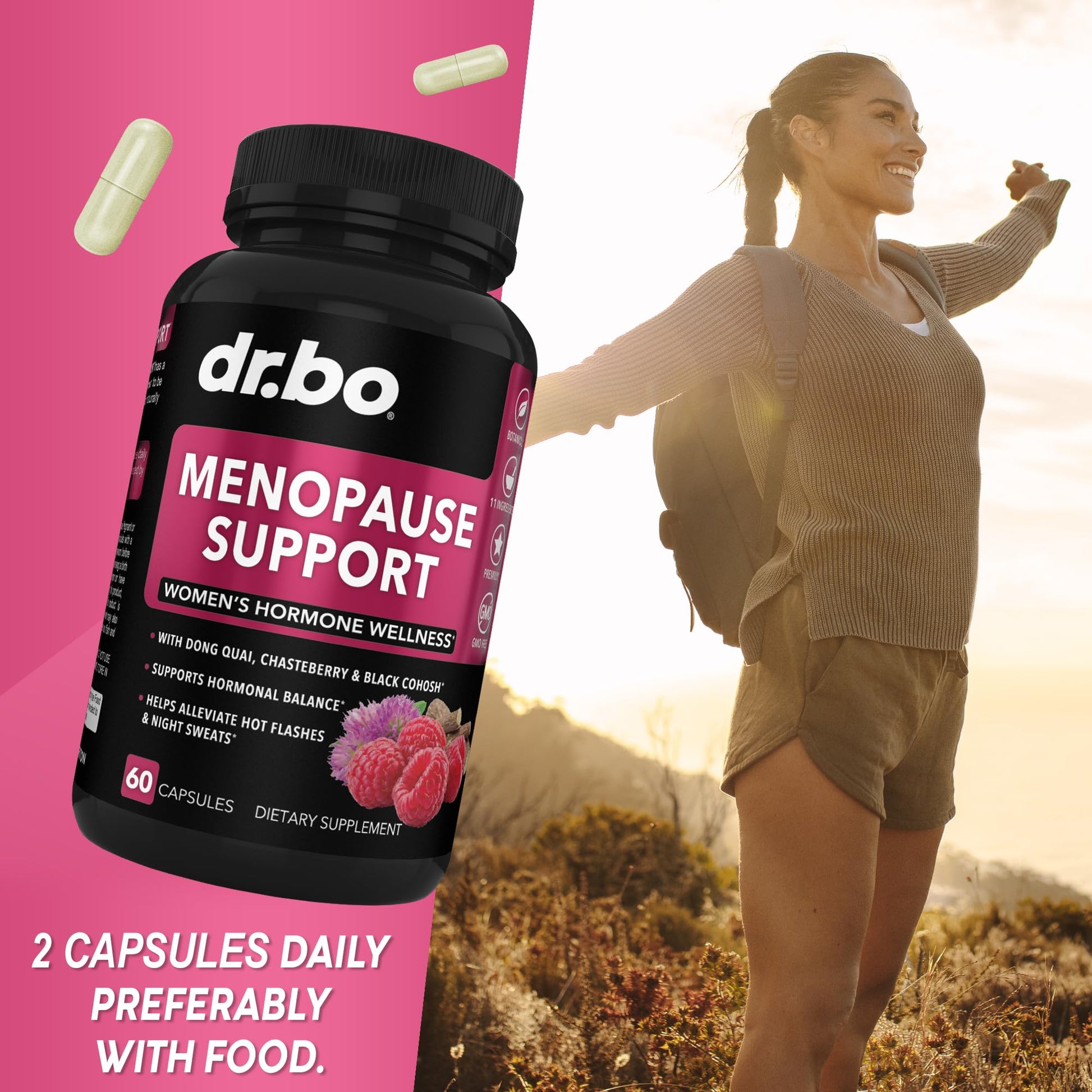 Menopause Supplements for Women Support Pills - Natural Menopause Relief for Hot Flashes, Night Sweats & Mood Swings with Dong Quai, Chasteberry & Black Cohosh - Hormone Balance for Women Supplement DR. BO uk supplements
