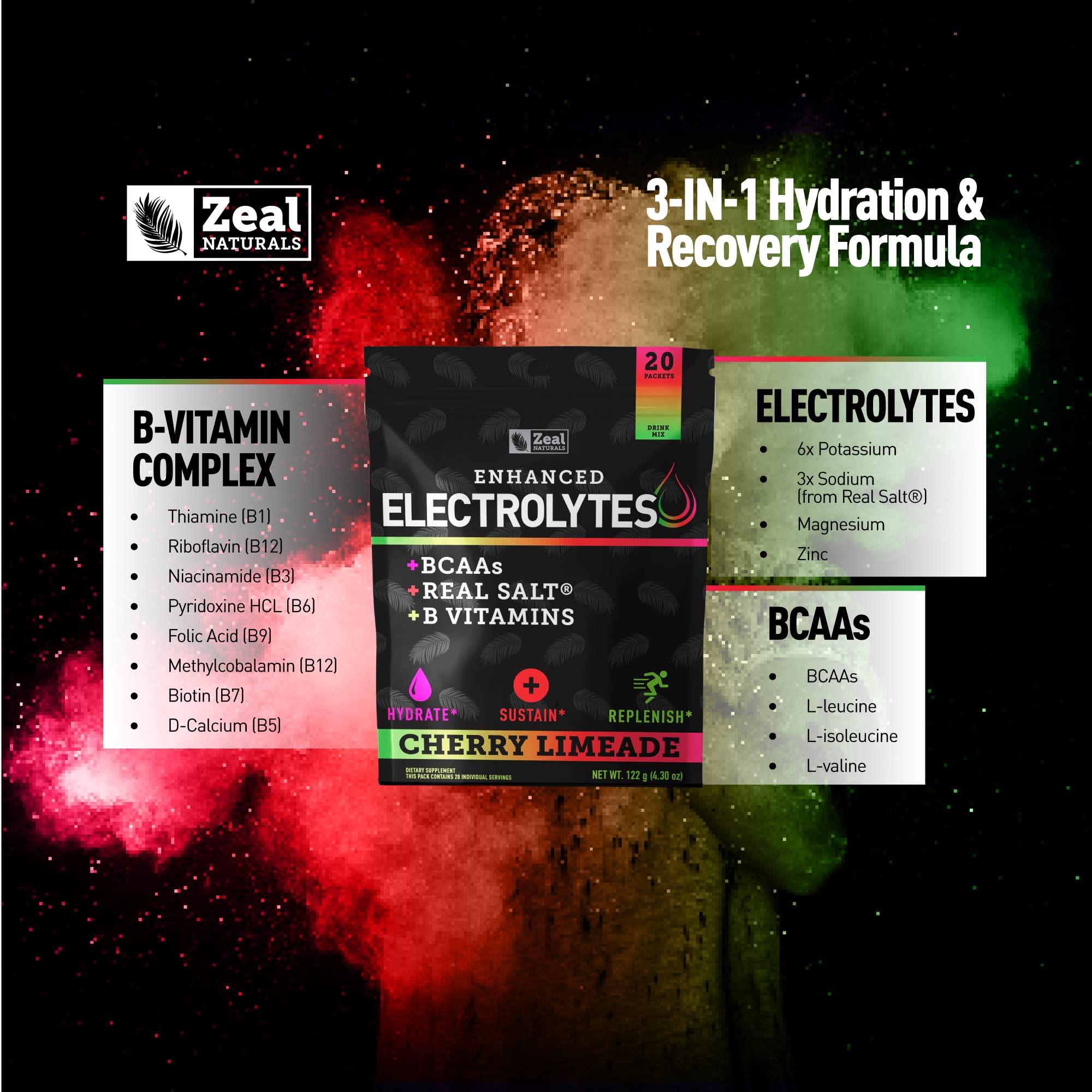 Enhanced Powder Stick Packs (Cherry Limeade- 20 Packets) Sugar Free + BCAA B Zeal Naturals uk supplements