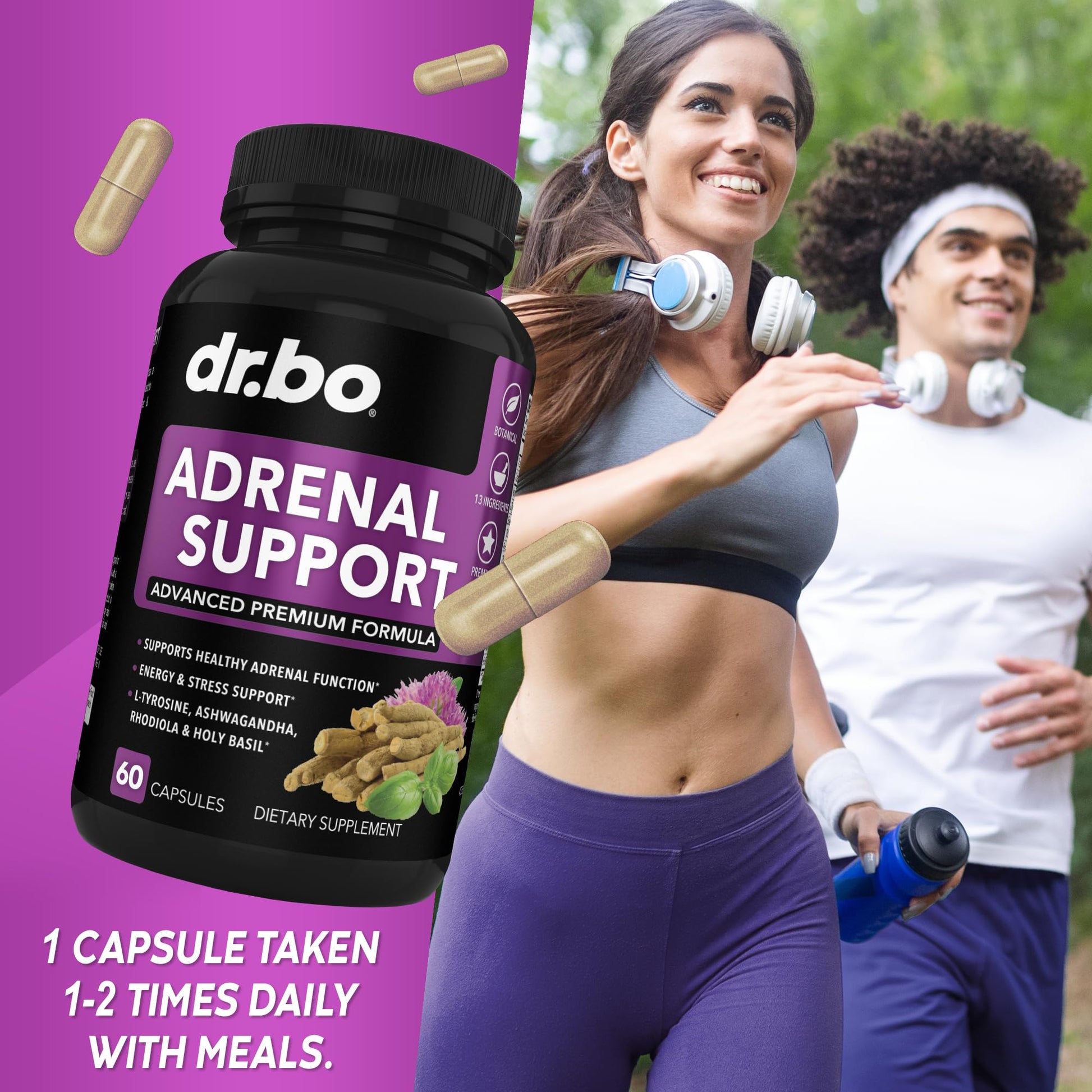 Adrenal Support Cortisol Manager Supplement - Adrenal Fatigue Supplements for Women & Men with Natural Adaptogen Ashwagandha Holy Basil Rhodiola L Tyrosine Complex Fatigue Cortisol Health - 60 Pills DR. BO uk supplements