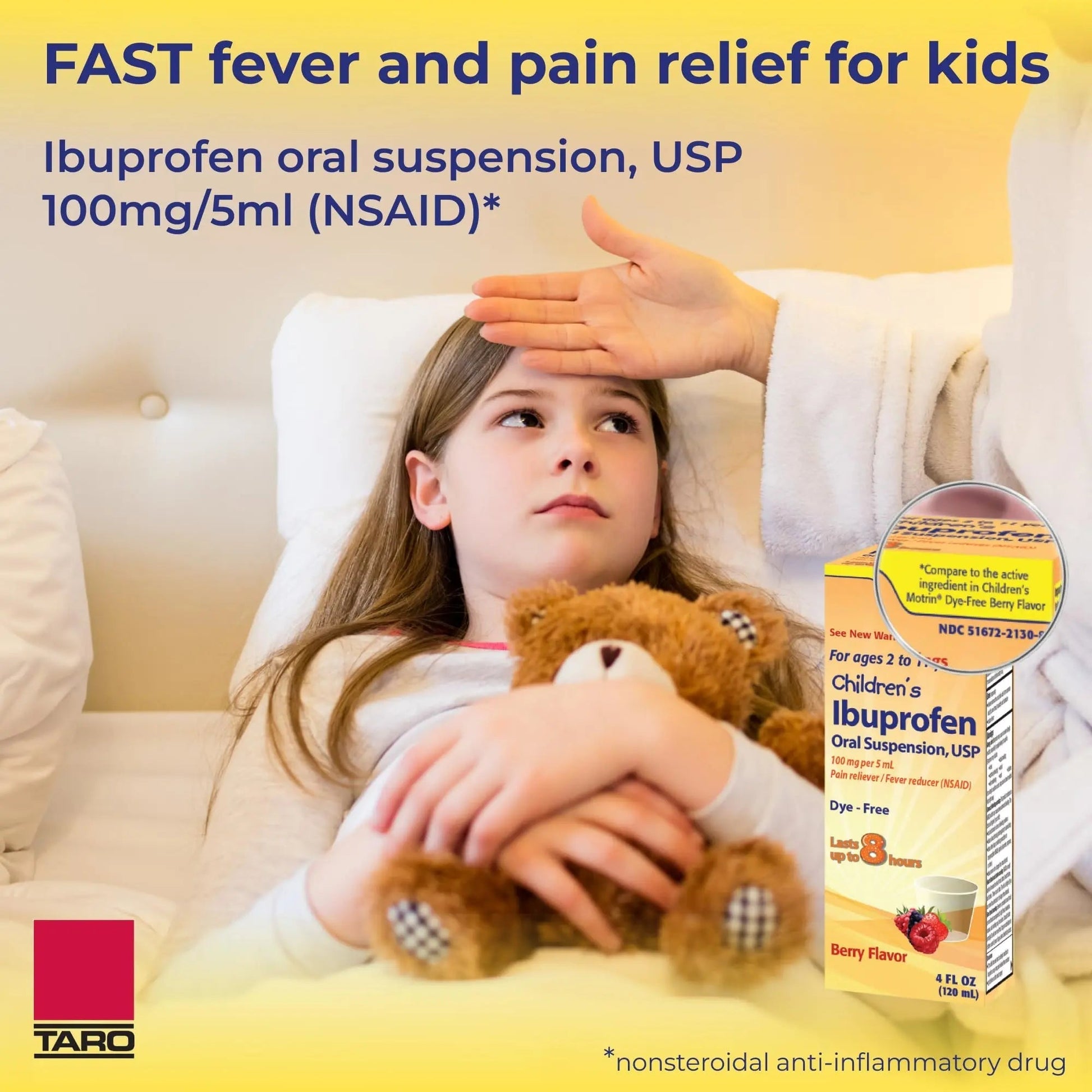 Children's Ibuprofen Oral Suspension 100 mg per 5 mL, 4 Fl Oz, Pain Reliever and Fever Reducer for Ages 2-11 Years, Dye-Free, Berry Flavor TARO uk supplements