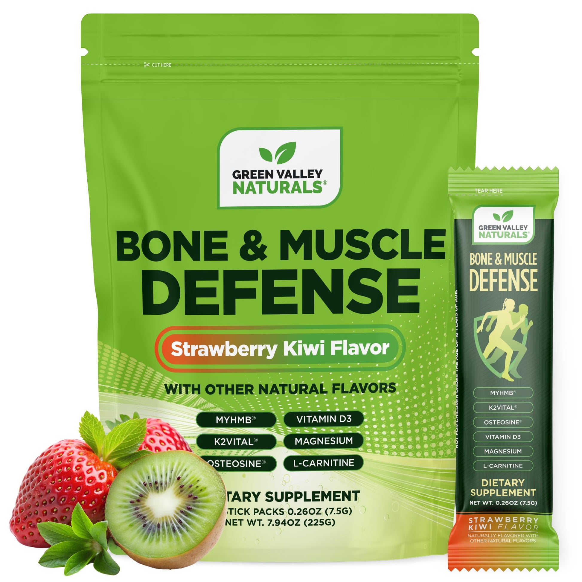 Bone & Muscle Defense Stick Pack | HMB + Leucine Amino Blend for Muscle Support | Protein Growth & Strength Formula for Women & Men | Fertility & Energy Support | Convenient On-the-Go Supplement GREEN VALLEY NATURALS uk supplements