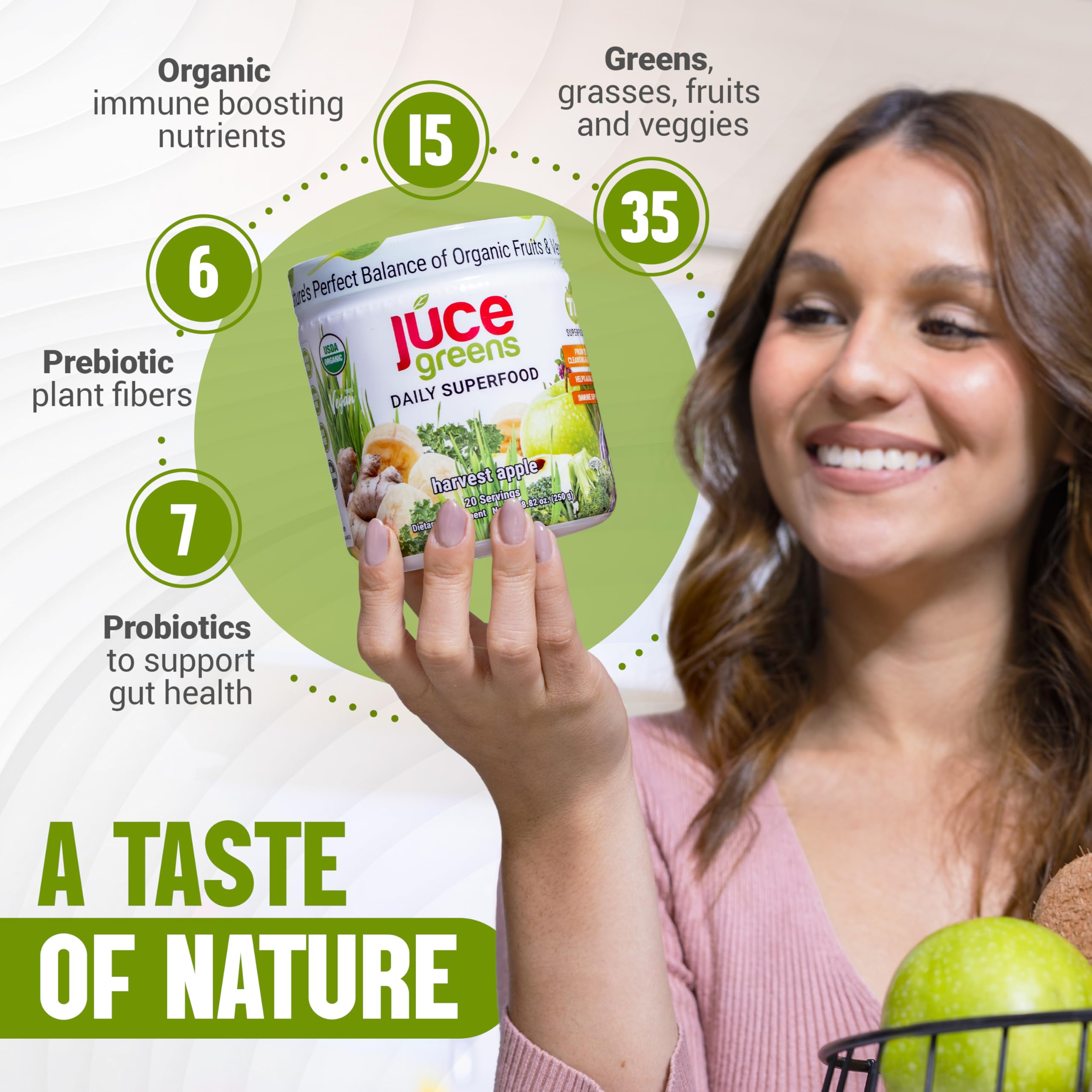 Terra Kai Organics JUCE Green Superfood Powder, Organic Fruits and Veggies Supplement W/ 77 Superfoods Plus Prebiotic Probiotic Blend, Harvest Apple Flavor - 20 Servings (250 g) Terra Kai Organics uk supplements
