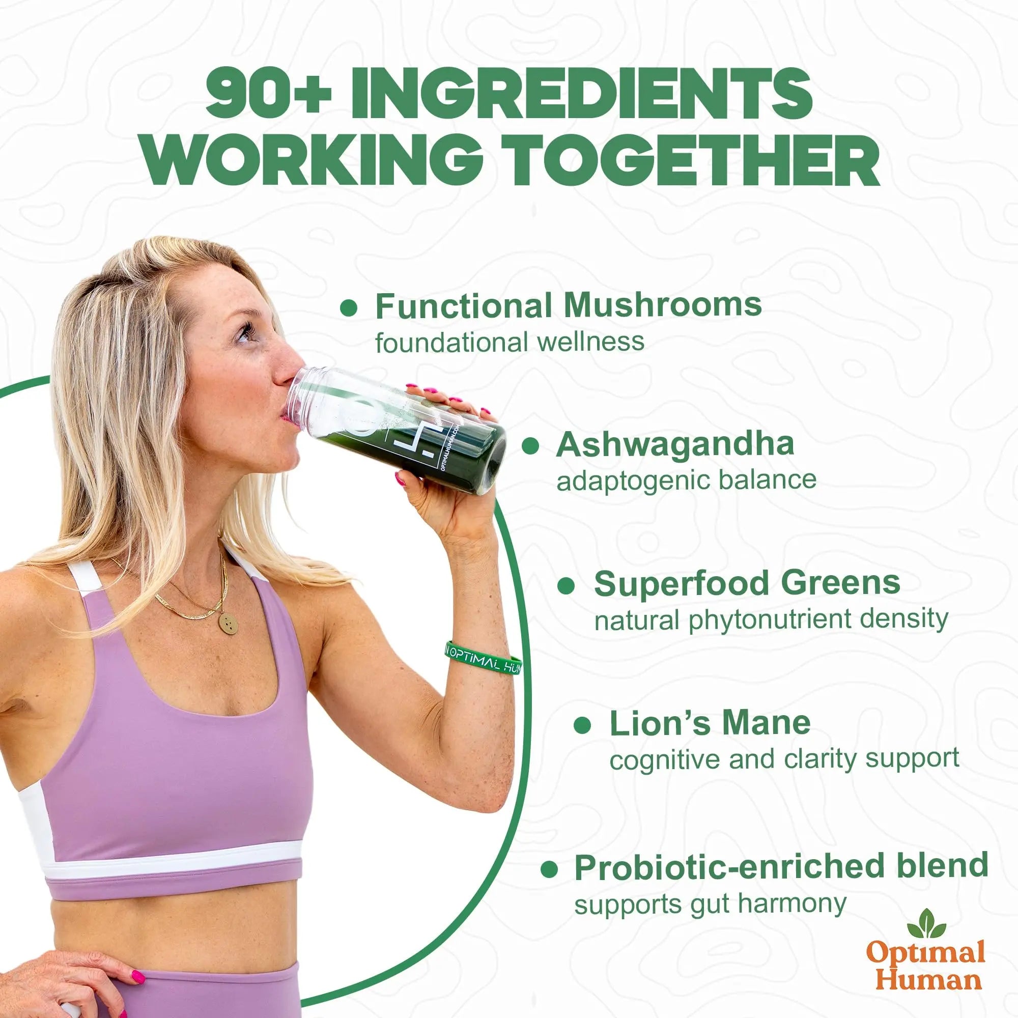 Optimal Human Superfood Greens Powder – 90+ Ingredient Blend with Lion’s Mane Supplement, Ashwagandha & Turmeric O H uk supplements