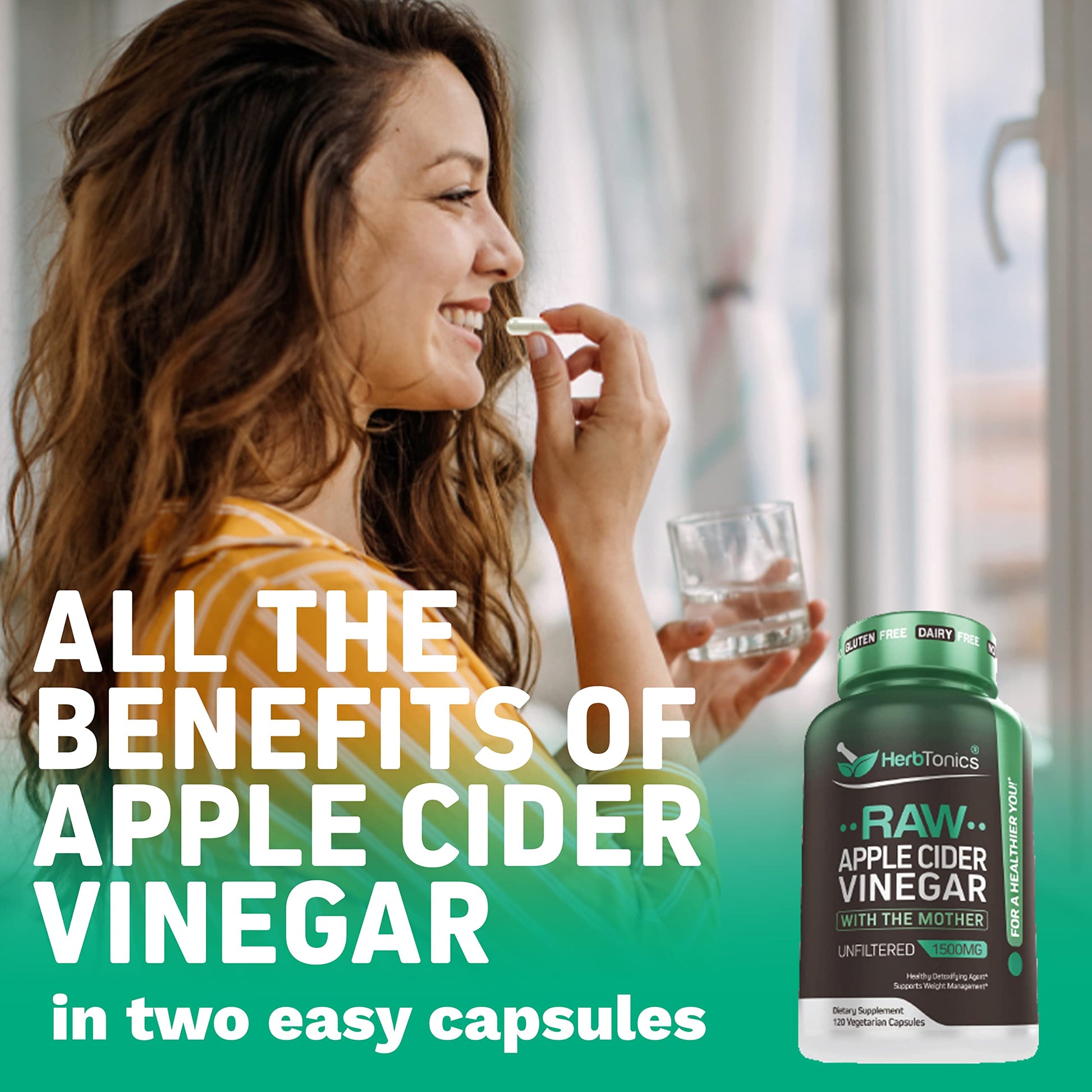 Herbtonics Raw Apple Cider Vinegar Capsules, 1500mg Detox Support (Packaging May Vary), 90 Caps Herbtonics uk supplements