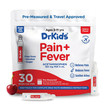 Dr. Kids Children’s Pain and Fever Medicine - Acetaminophen for Kids Ages 2-11, Pre-Measured Single-Use Vials for Headache, Sore Throat, Cold and Flu, Cherry Flavor, 30 Count Dr. Kids uk supplements