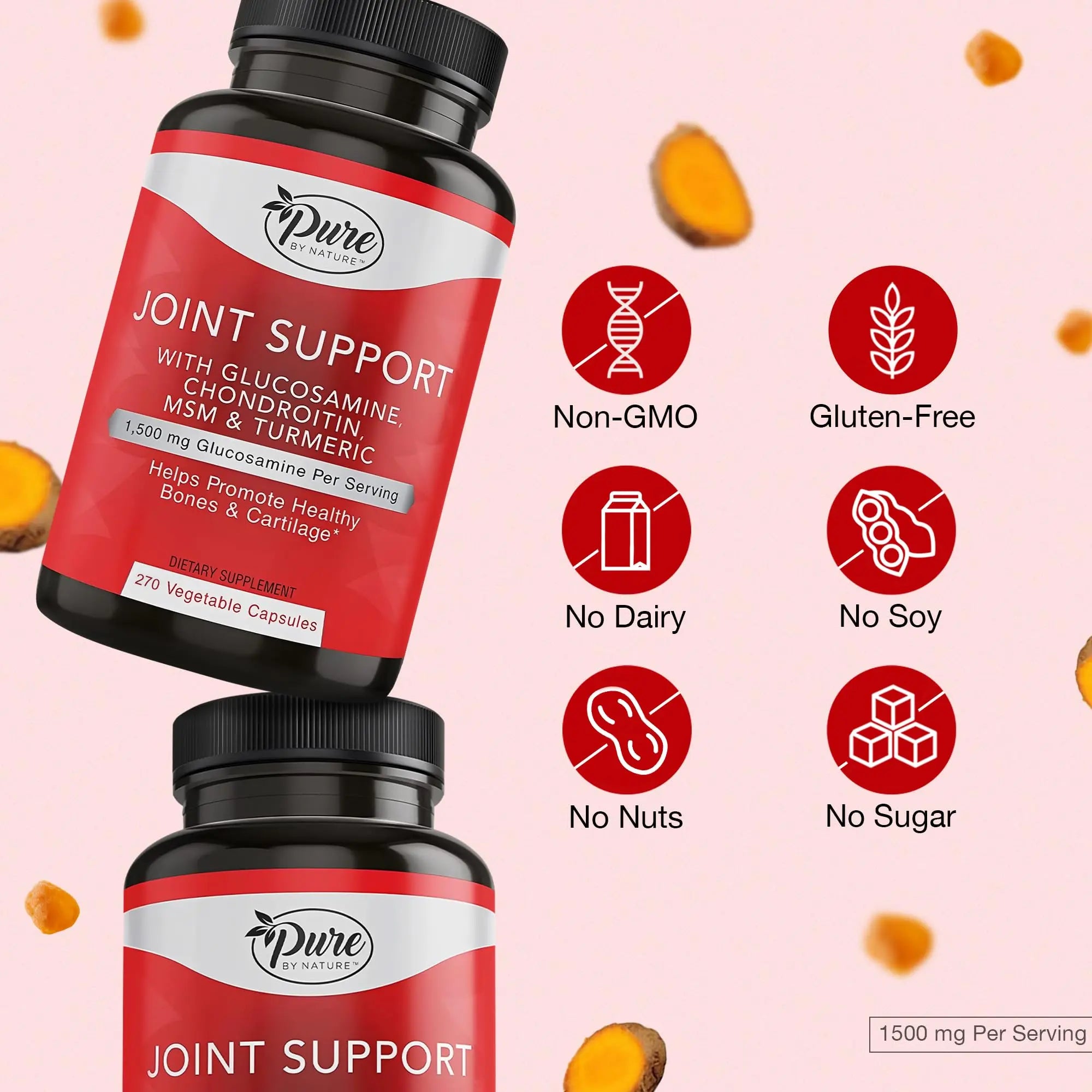 Pure By Nature Joint Support, Glucosamine with Chondroitin Turmeric MSM Boswellia Supplement, 270 Capsules Pure By Nature uk supplements