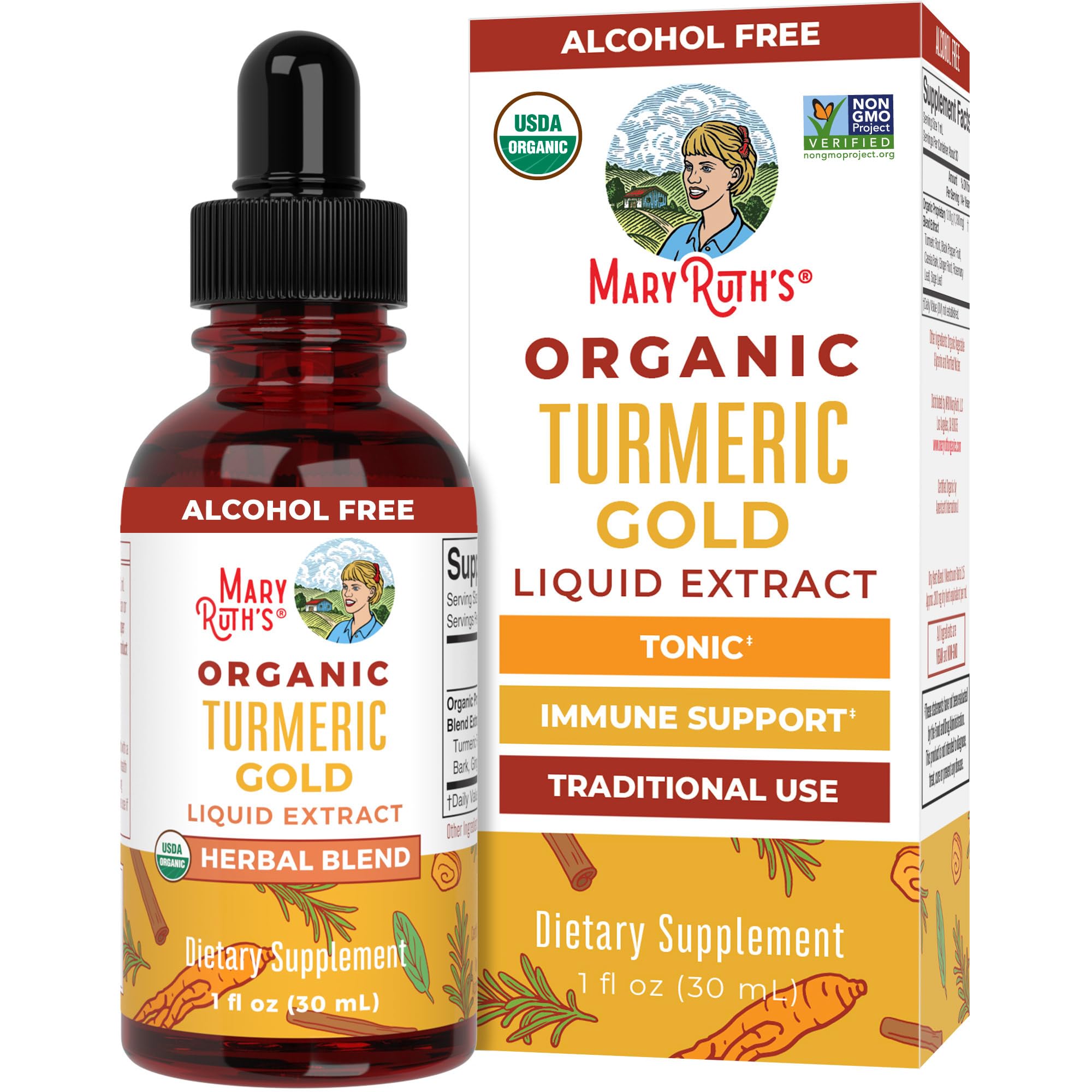 MaryRuth Organics USDA Turmeric Gold Liquid Drops | Herbal Blend | Turmeric Curcumin | Black Pepper | Cassia Cinnamon Bark | Ginger Root | Immune Support | Non-GMO Project Verified | Vegan | 1oz MARYRUTH'S uk supplements