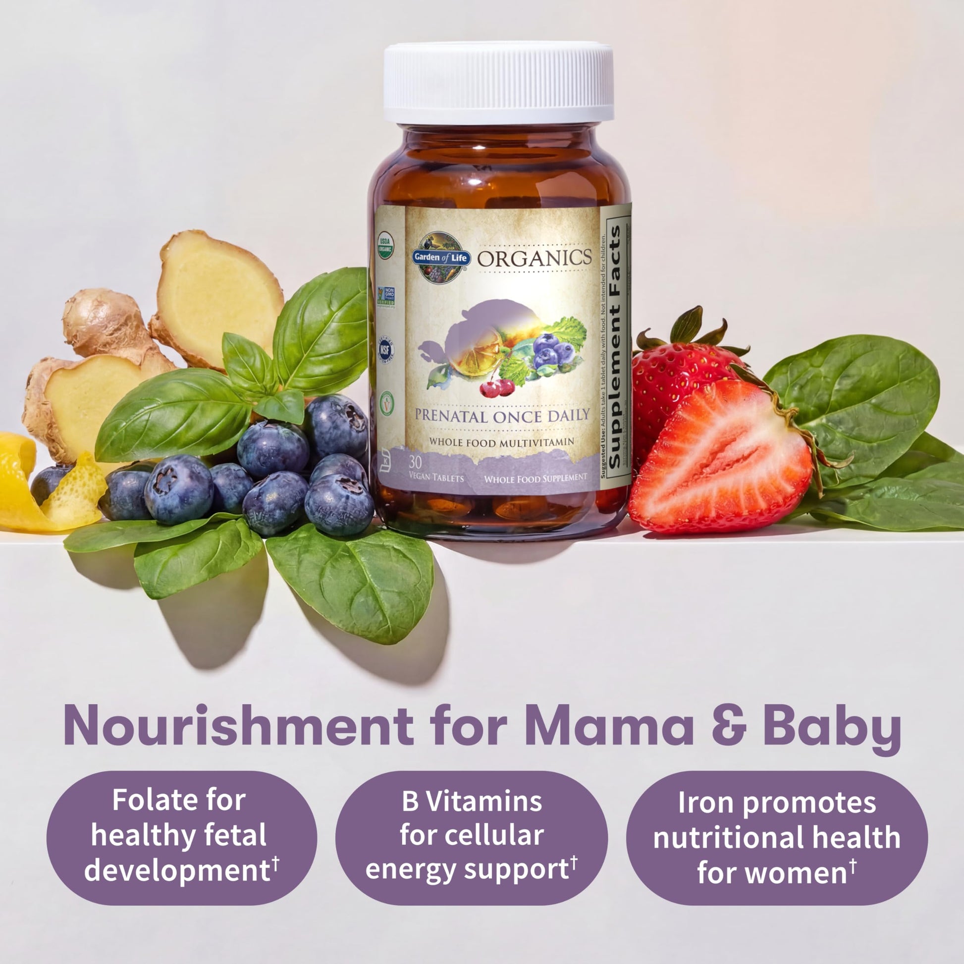Garden of Life Organics Prenatal Vitamin: Folate for Energy & Healthy Fetal Development, Non-constipating Iron, Vitamin C, B6, B12, D3 – Organic, Non-GMO, Gluten-Free, Vegan, 30 Day Supply Garden of Life uk supplements