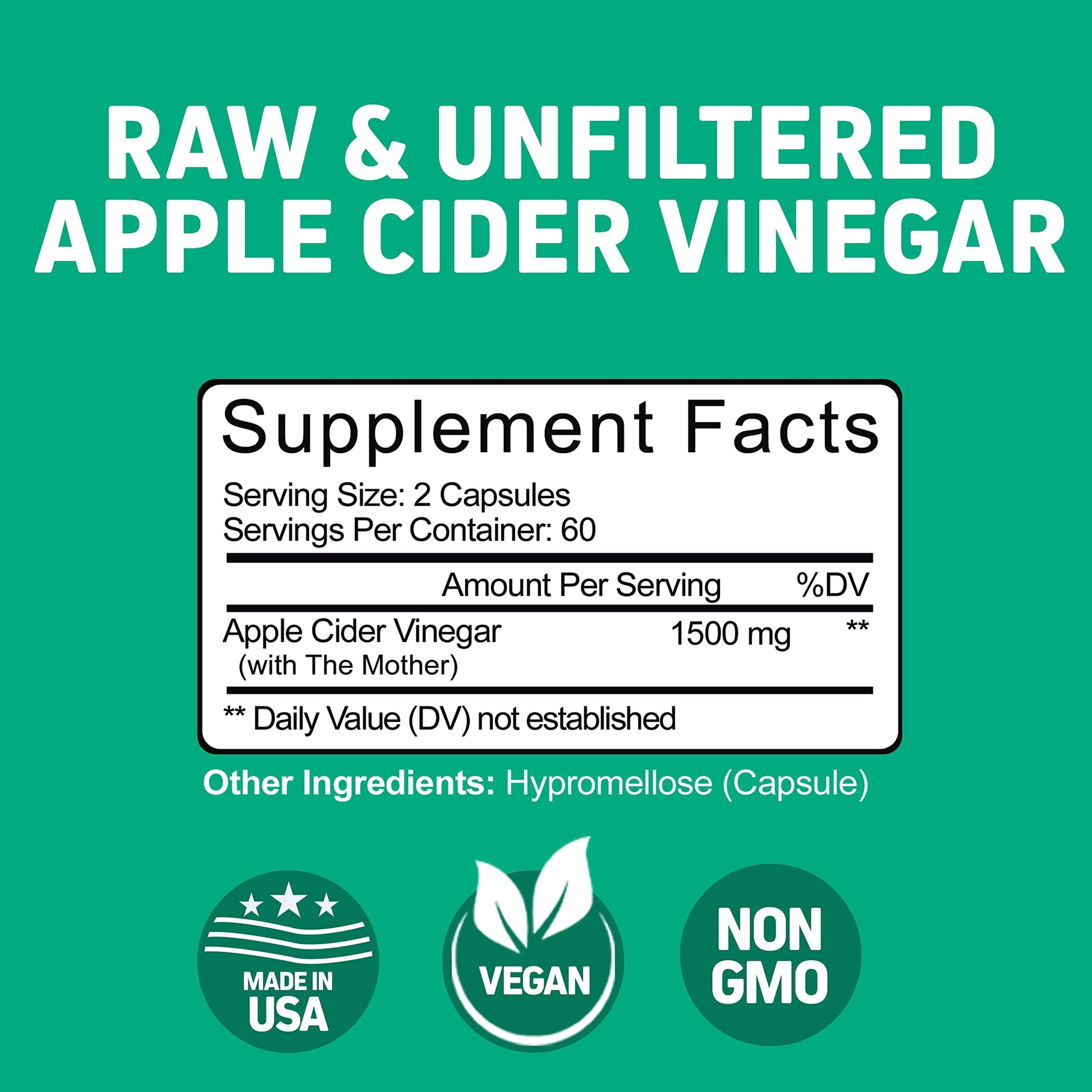 Herbtonics Raw Apple Cider Vinegar Capsules, 1500mg Detox Support (Packaging May Vary), 90 Caps Herbtonics uk supplements