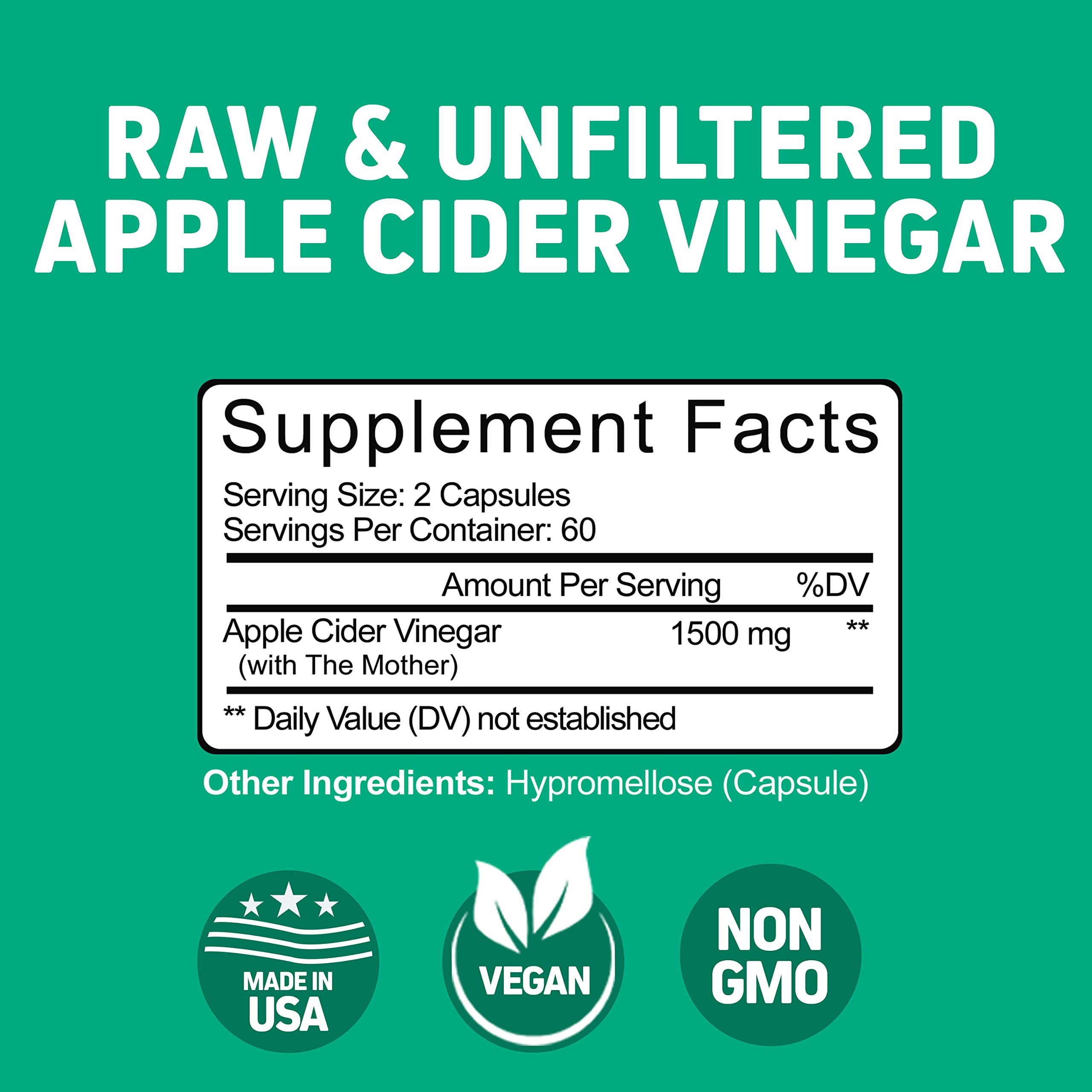 Herbtonics Raw Apple Cider Vinegar Capsules, 1500mg Detox Support (Packaging May Vary), 90 Caps Herbtonics uk supplements