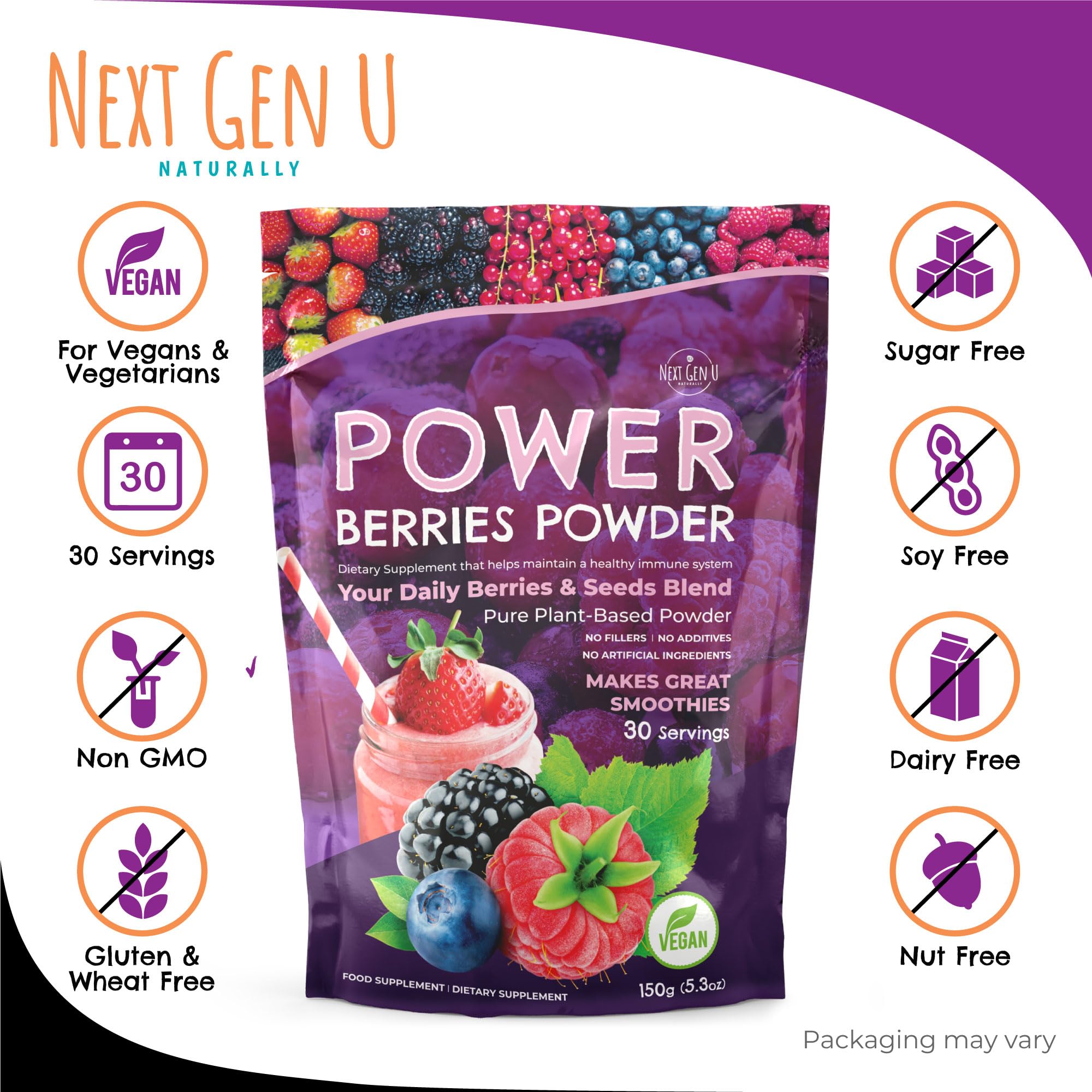 Super Berry Powder - 150g - Immune Support - Food Supplement - Superfood Berries - Smoothie Mix for Shakes - Healthy Boost for Detox Juice Beverages or Any Drink - by NextGenU NGU Next Gen U uk supplements