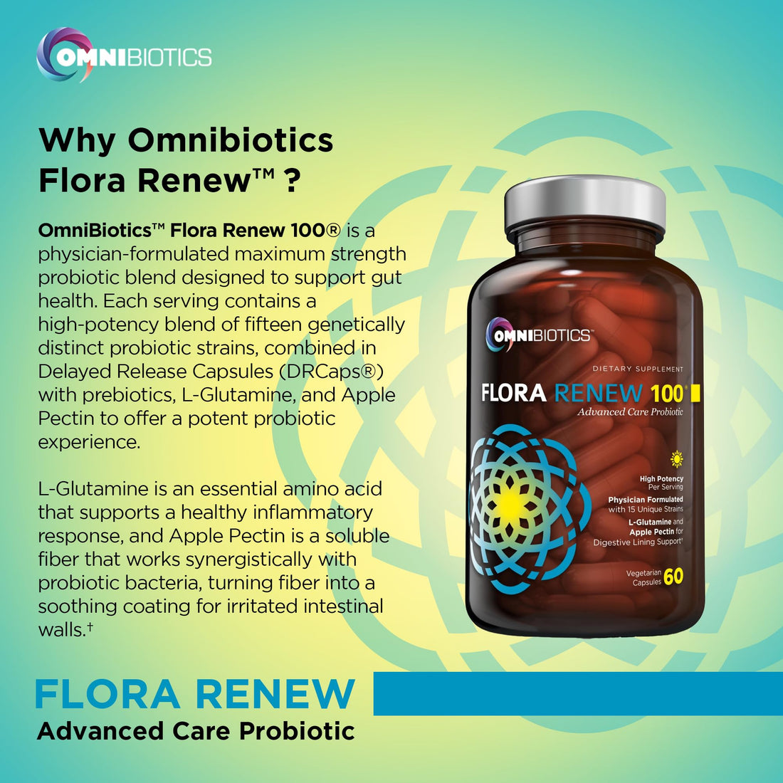 100 Billion Probiotics - 15-Strain Probiotic for Women & Men, DRCaps Delayed Release, Prebiotics, L-Glutamine, Apple Pectin, Gut Lining Support, Shelf Stable, Non-GMO, 60 Vegan Capsules for Adults OmniBiotics uk supplements