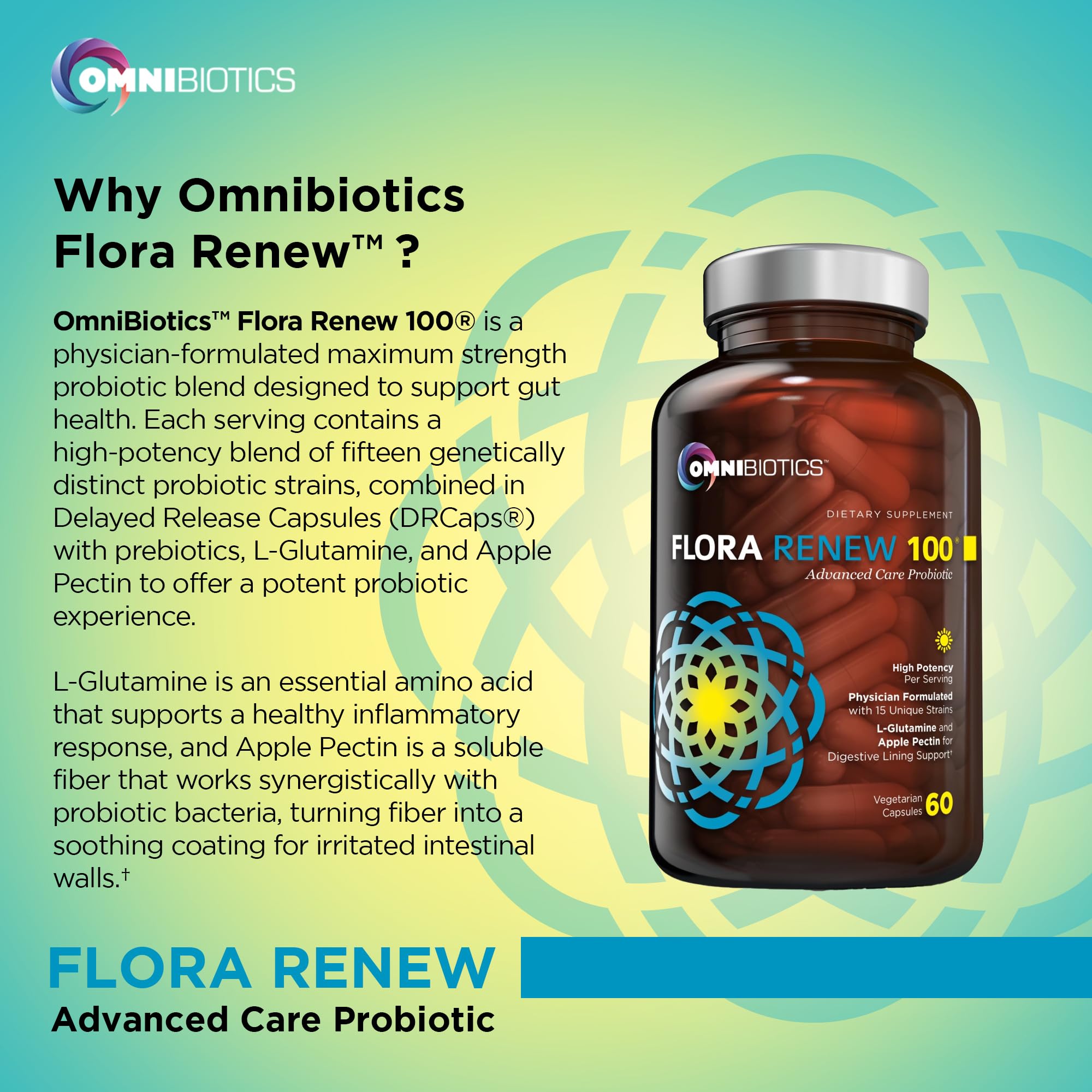 100 Billion Probiotics - 15-Strain Probiotic for Women & Men, DRCaps Delayed Release, Prebiotics, L-Glutamine, Apple Pectin, Gut Lining Support, Shelf Stable, Non-GMO, 60 Vegan Capsules for Adults OmniBiotics uk supplements