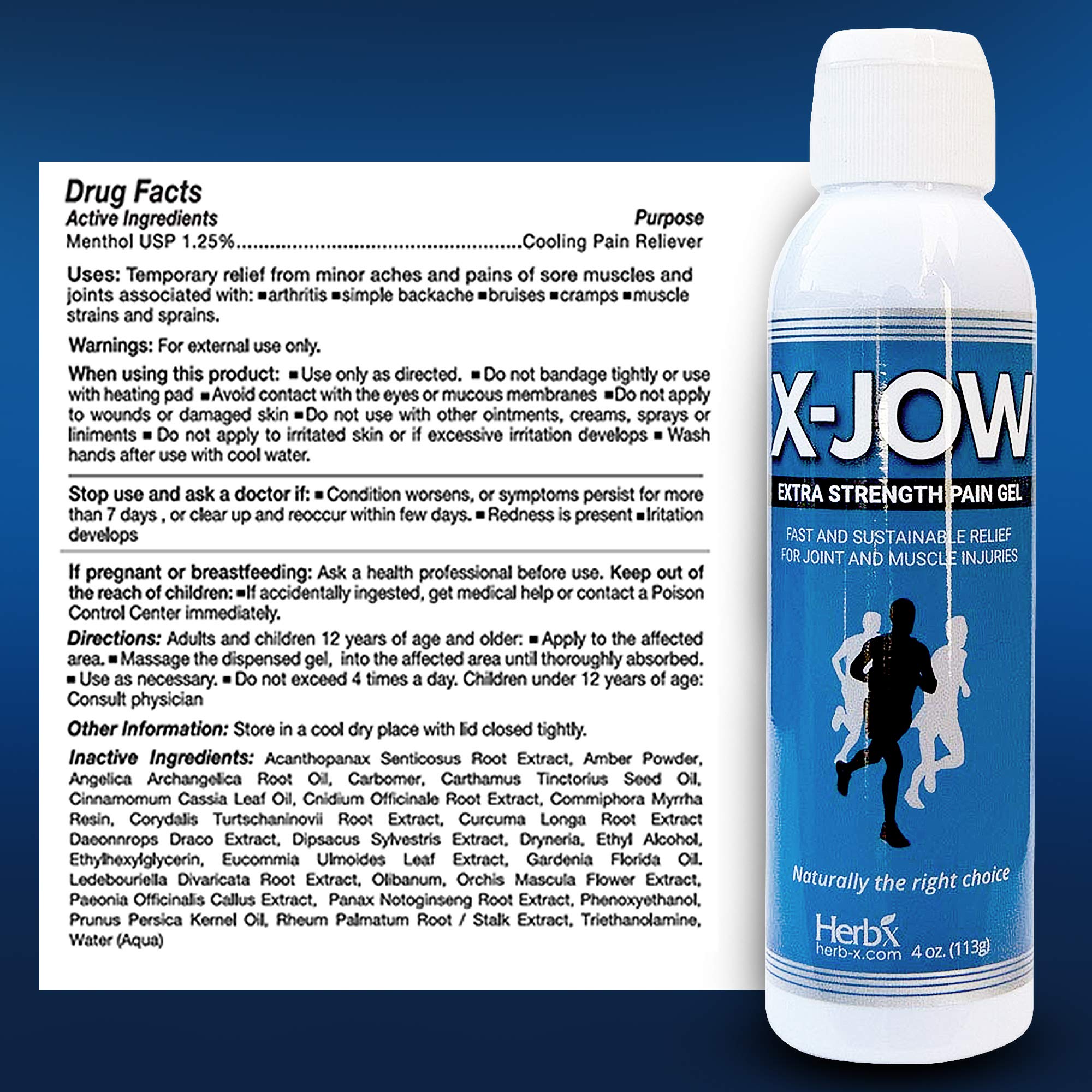 HerbX X-Jow Extra Strength Pain Relief Gel 4 oz - Herbal Massage Gel for Massage Therapy and Sports - Pain Terminator Cream for Muscles, Shoulders, and Joints Inflammation, Soreness and Discomfort x-jow uk supplements
