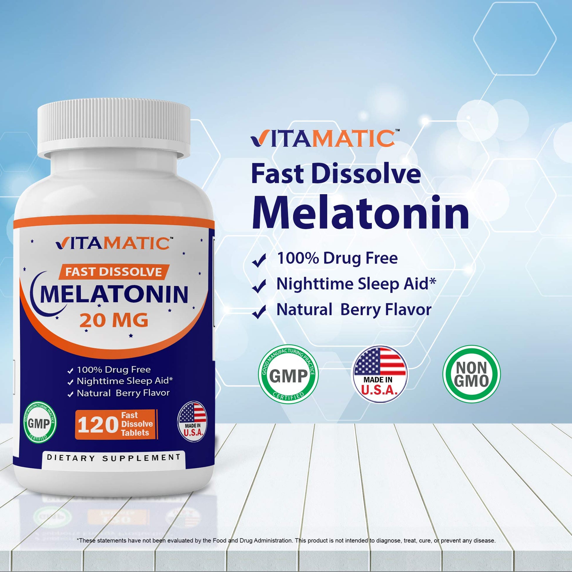 Vitamatic 2 Pack Melatonin 20mg Fast Dissolve 120 Tablets - Natural Berry Vitamatic uk supplements