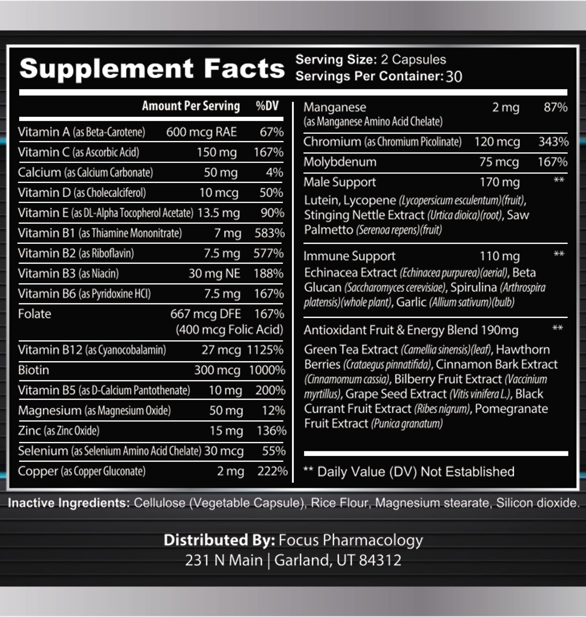 Focus Pharmacology Men's Daily Super Multi-Vitamin for Men - 60 Ct Blend of Vitamins, Minerals, Plus Herbs for Prostate Health and General Energy/Focus Focus Pharmacology uk supplements