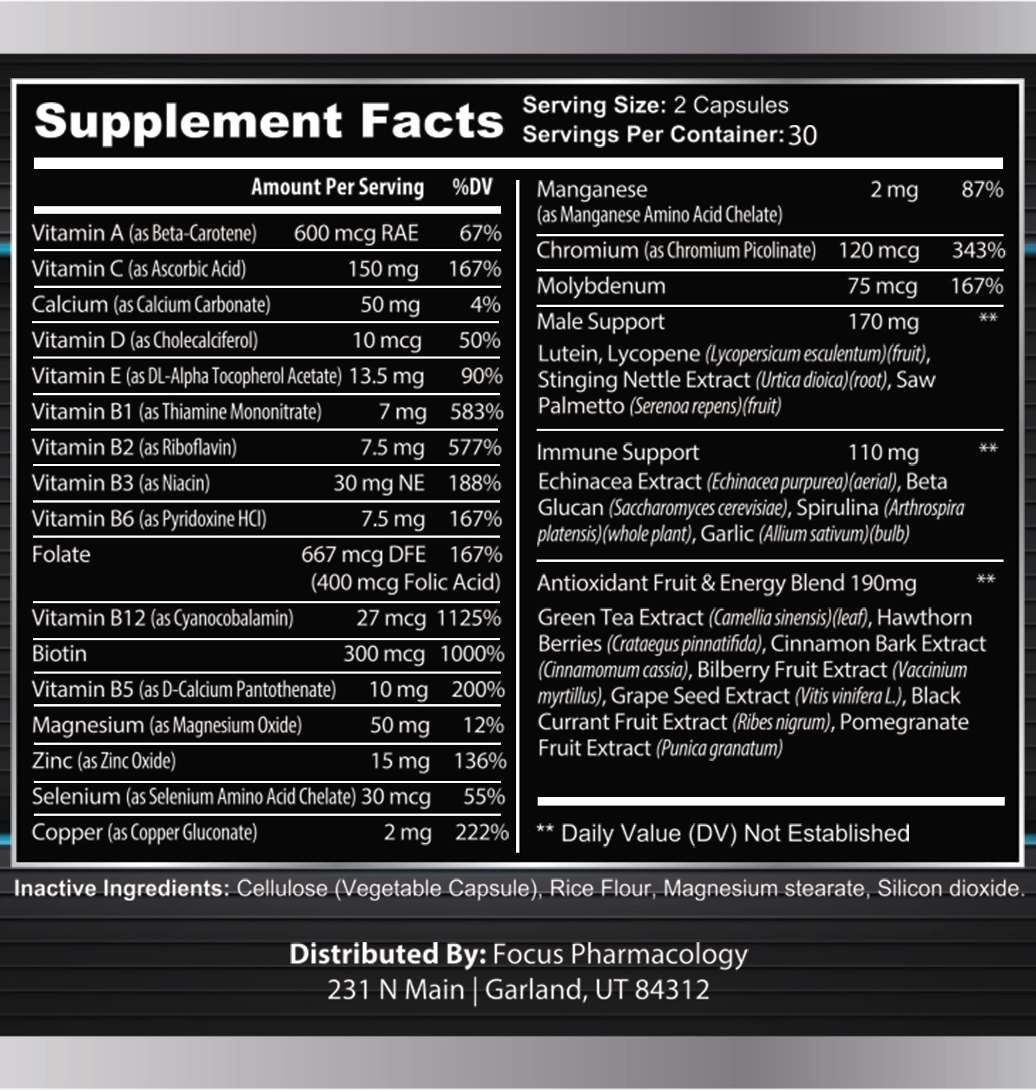 Focus Pharmacology Men's Daily Super Multi-Vitamin for Men - 60 Ct Blend of Vitamins, Minerals, Plus Herbs for Prostate Health and General Energy/Focus Focus Pharmacology uk supplements