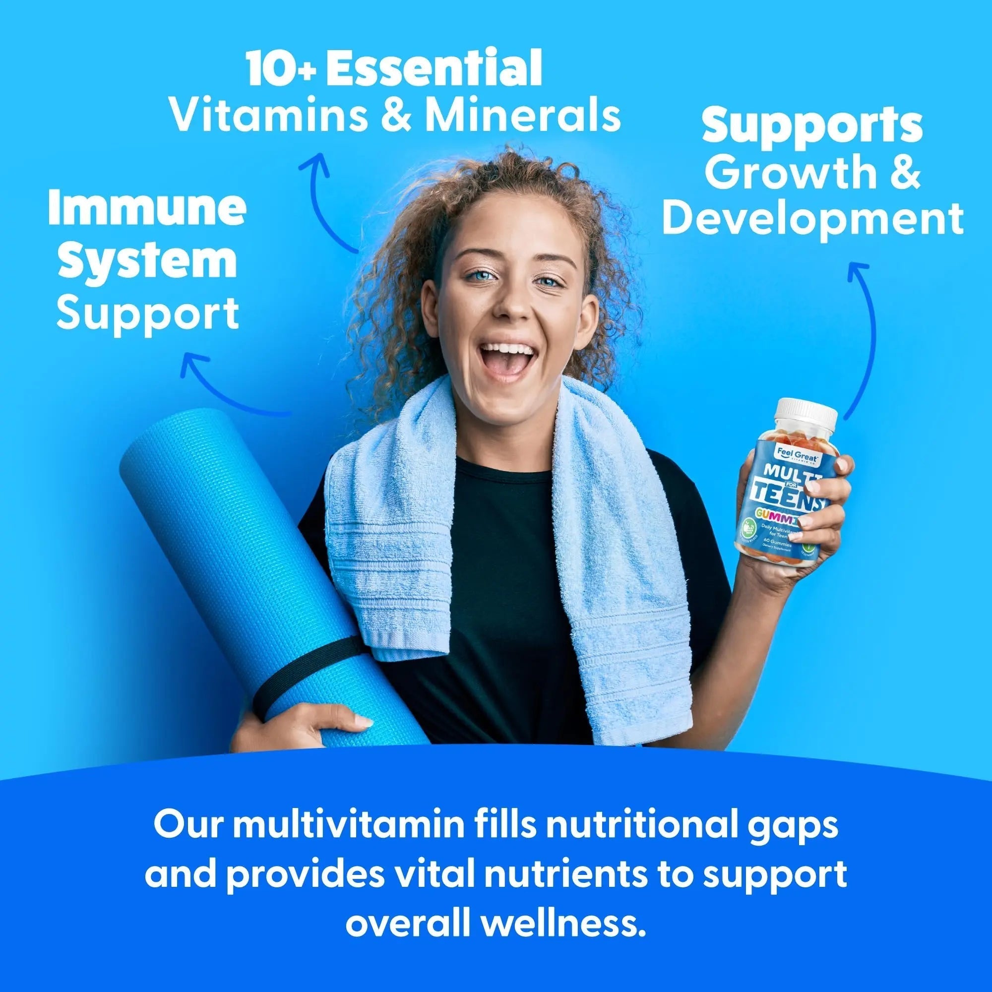 Feel Great Teen Vitamins Multivitamin Gummies | Citrus & Strawberry Flavor for Teen Boys & Girls | for Bone, Muscle & Immune Support | The Feel Great Vitamin Company uk supplements