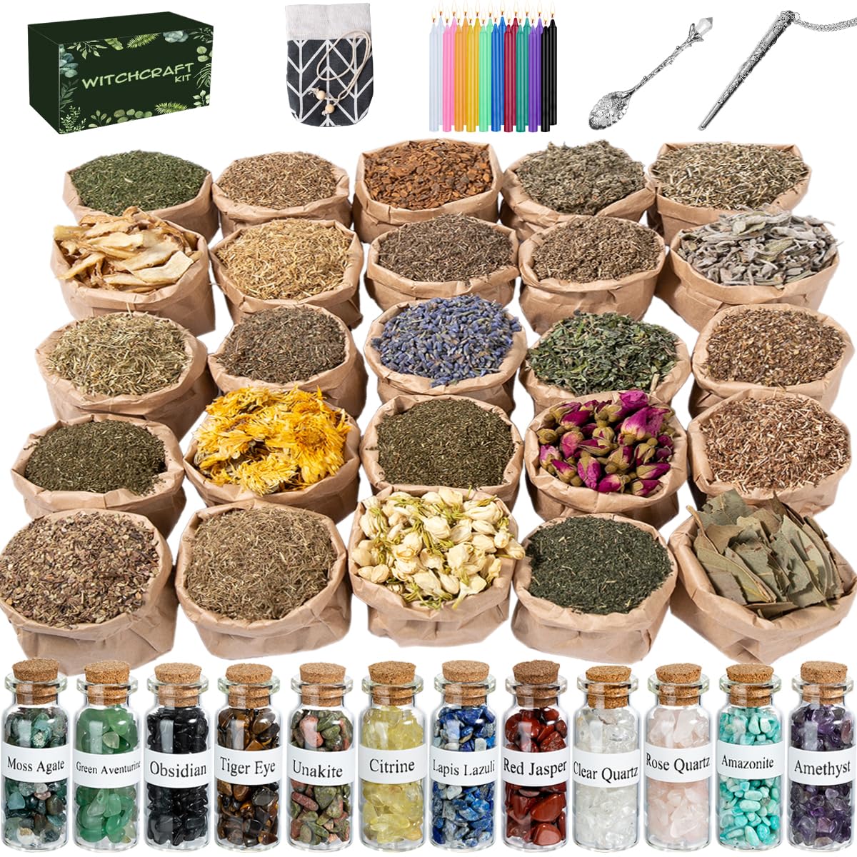 JUSTASHOW 61PCS Witchcraft Supplies for Wiccan Spells, Witchcraft Starter Kit, Spell Candles JUSTASHOW uk supplements