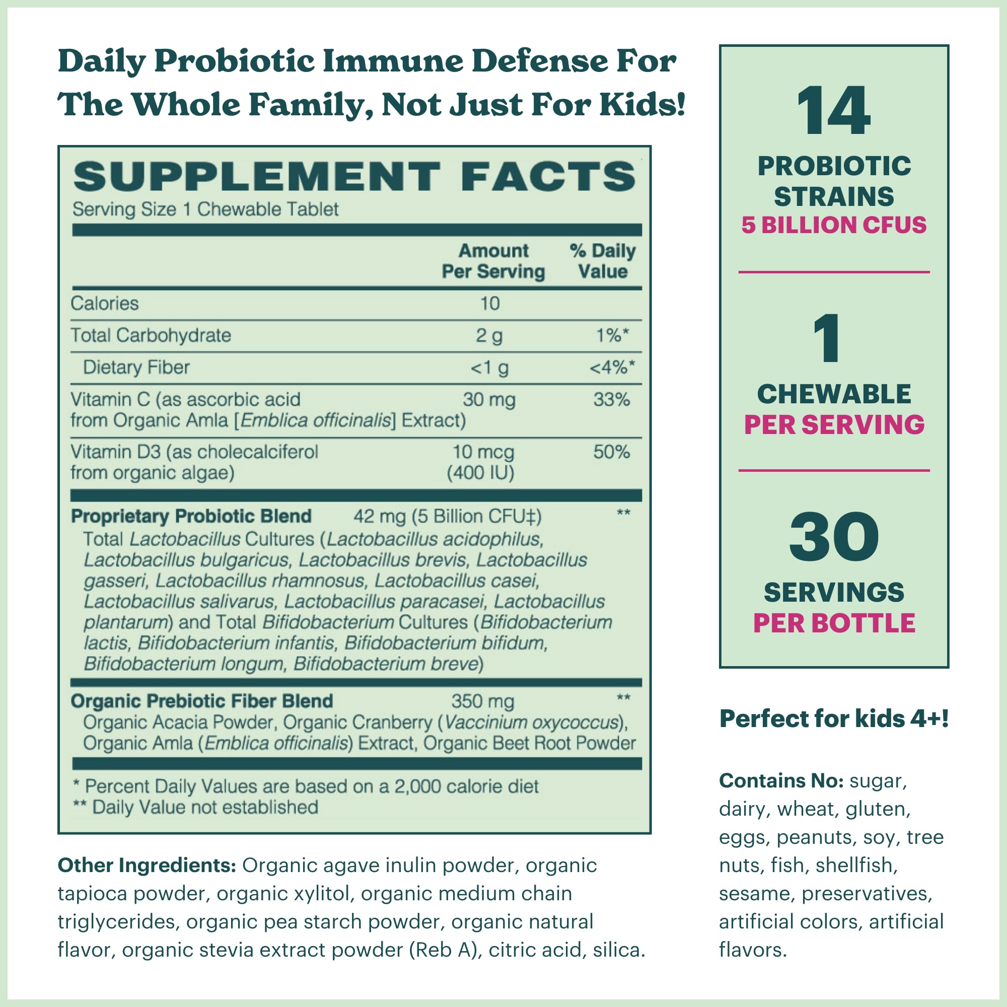 MamaDoc Rx Certified Organic Kids & Teens Probiotic Immune Defense - 5 Billion CFUs | Sugar Free, Vegan, Gluten-Free | 14 Probiotic Strains, Prebiotics, Vitamin C & D | 30 Chewable Tablets, Ages 4+ MamaDoc Rx uk supplements