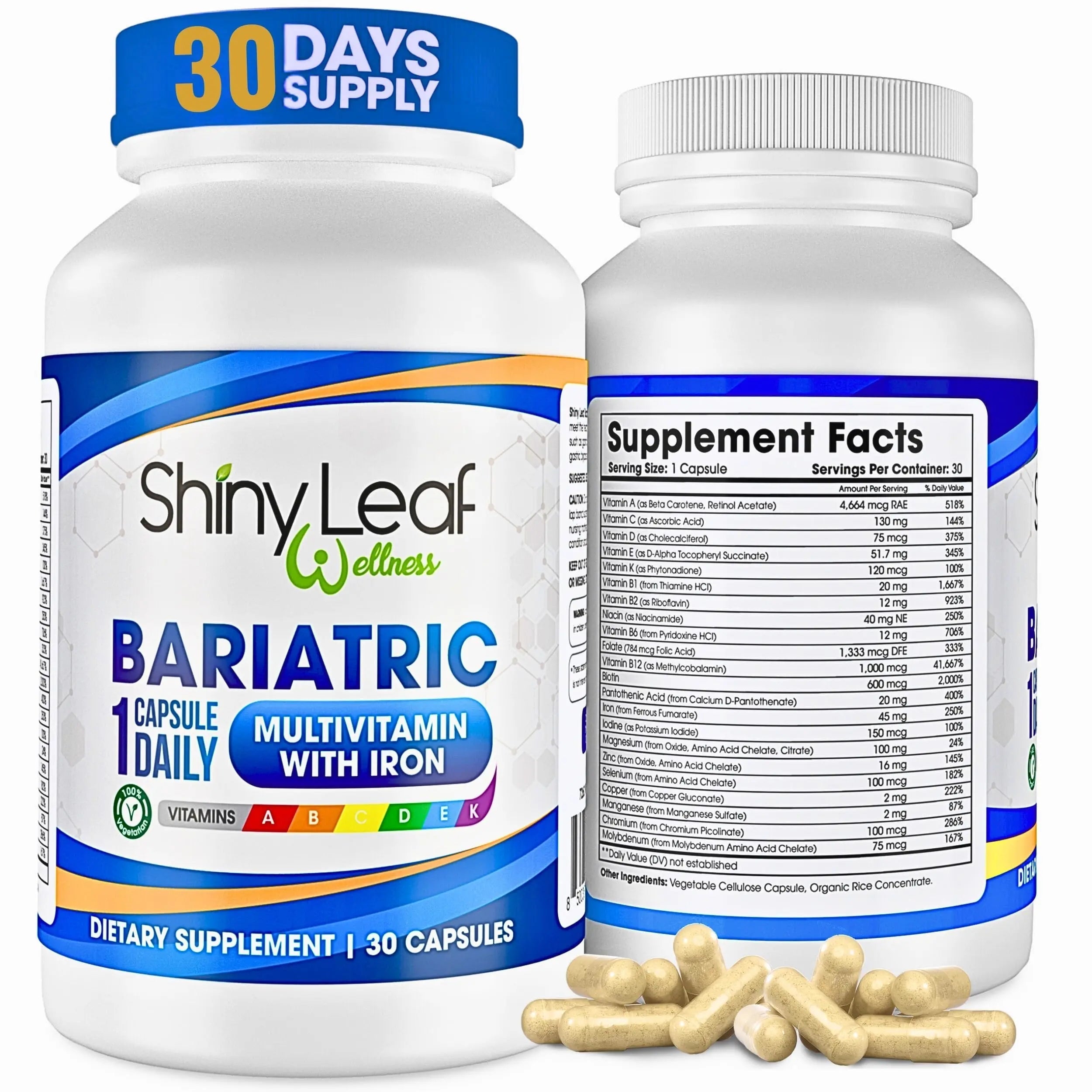 Bariatric Multivitamin with Iron One Capsule Per Day and CoQ10 100mg Supplement for Brain Health and Energy Management Shiny Leaf uk supplements