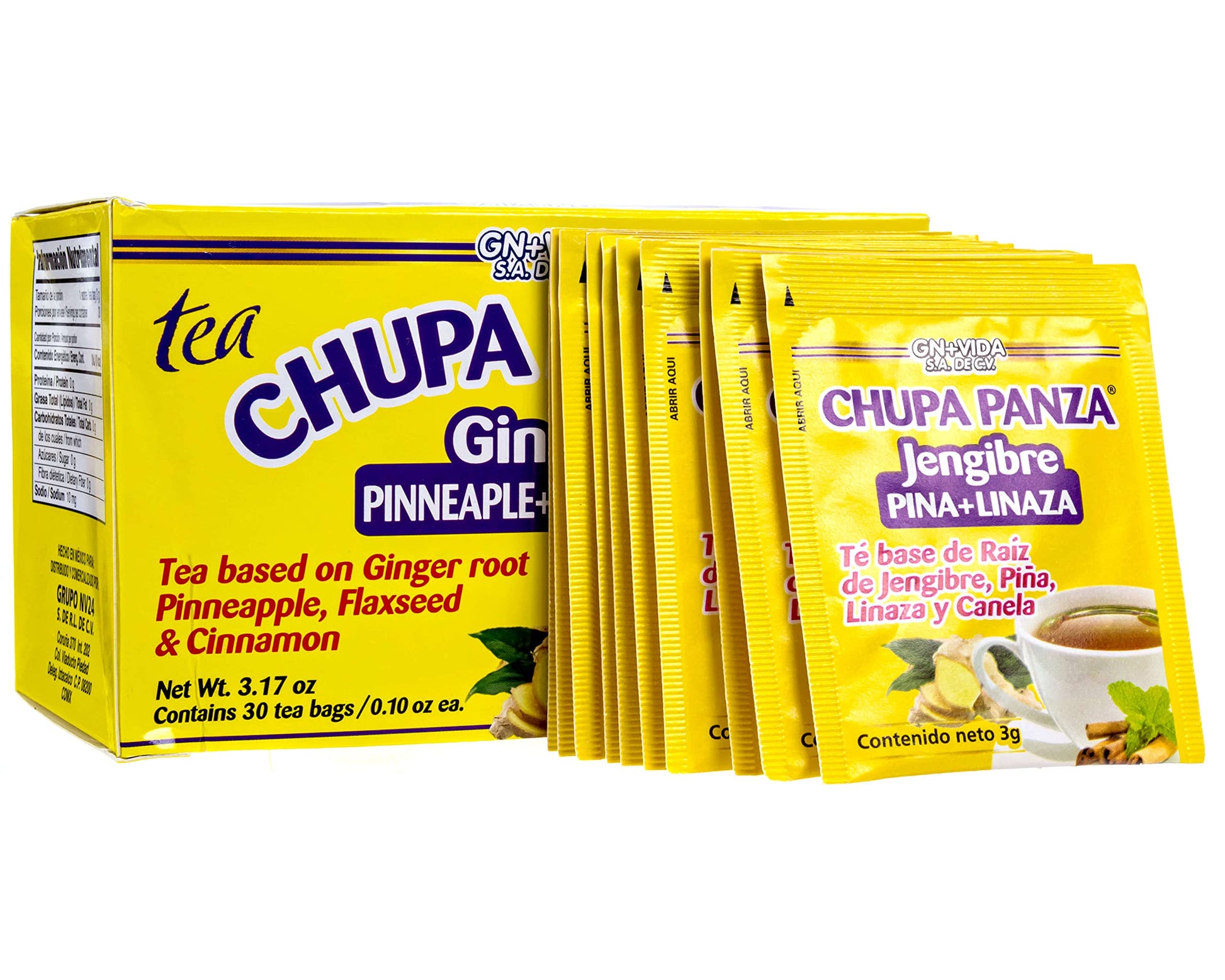 Tea CHUPA Panza, Tea Based ONGINGER Root, PINNEAPPLE, Flaxseed & Cinnamon GN+Vida uk supplements