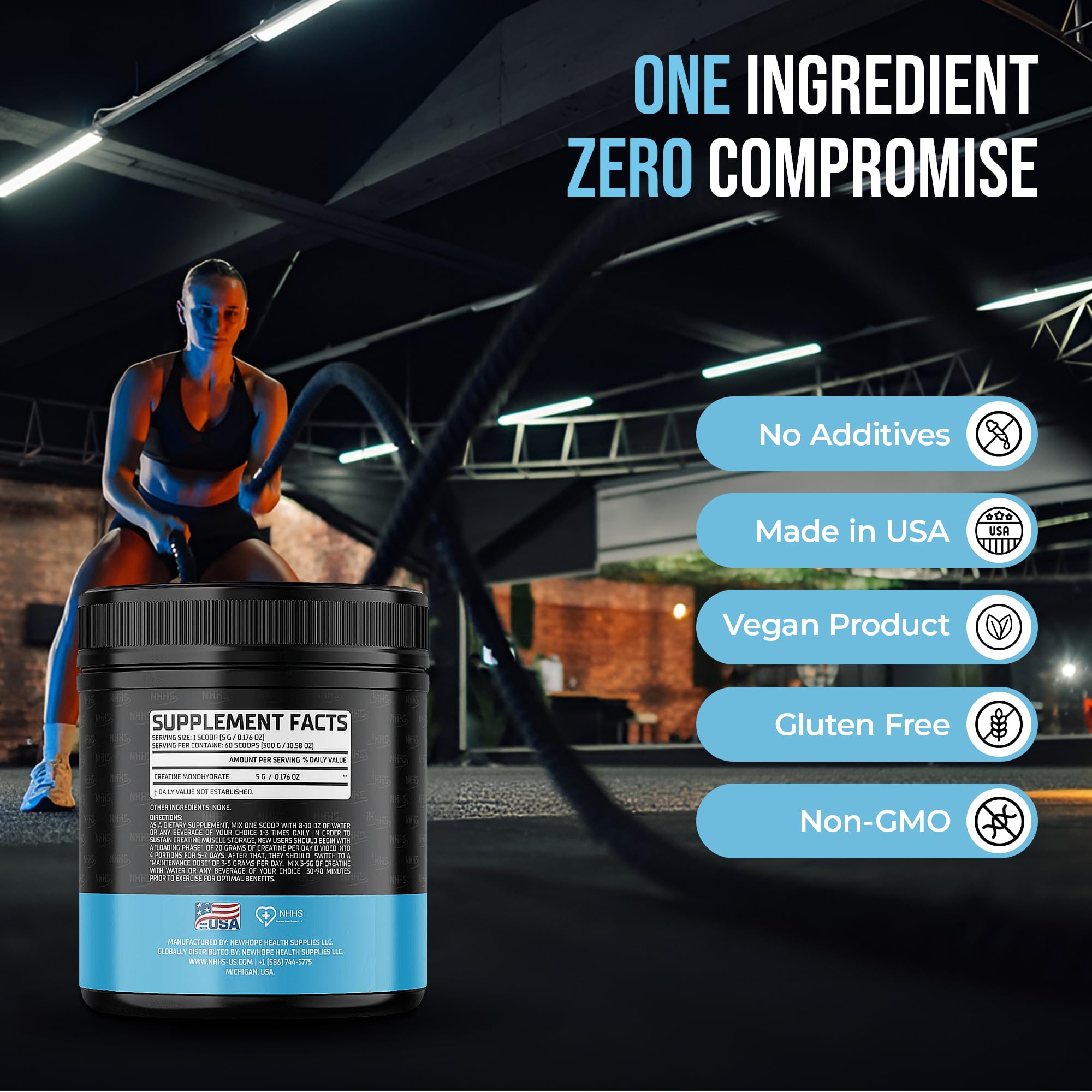 NHHS Micronized Creatine Monohydrate – Supports Strength & Muscle Performance | Ultra-Pure, Unflavored, 60 Servings, 300 Grams – Made in USA, Gluten-Free, Non-GMO NHHS uk supplements