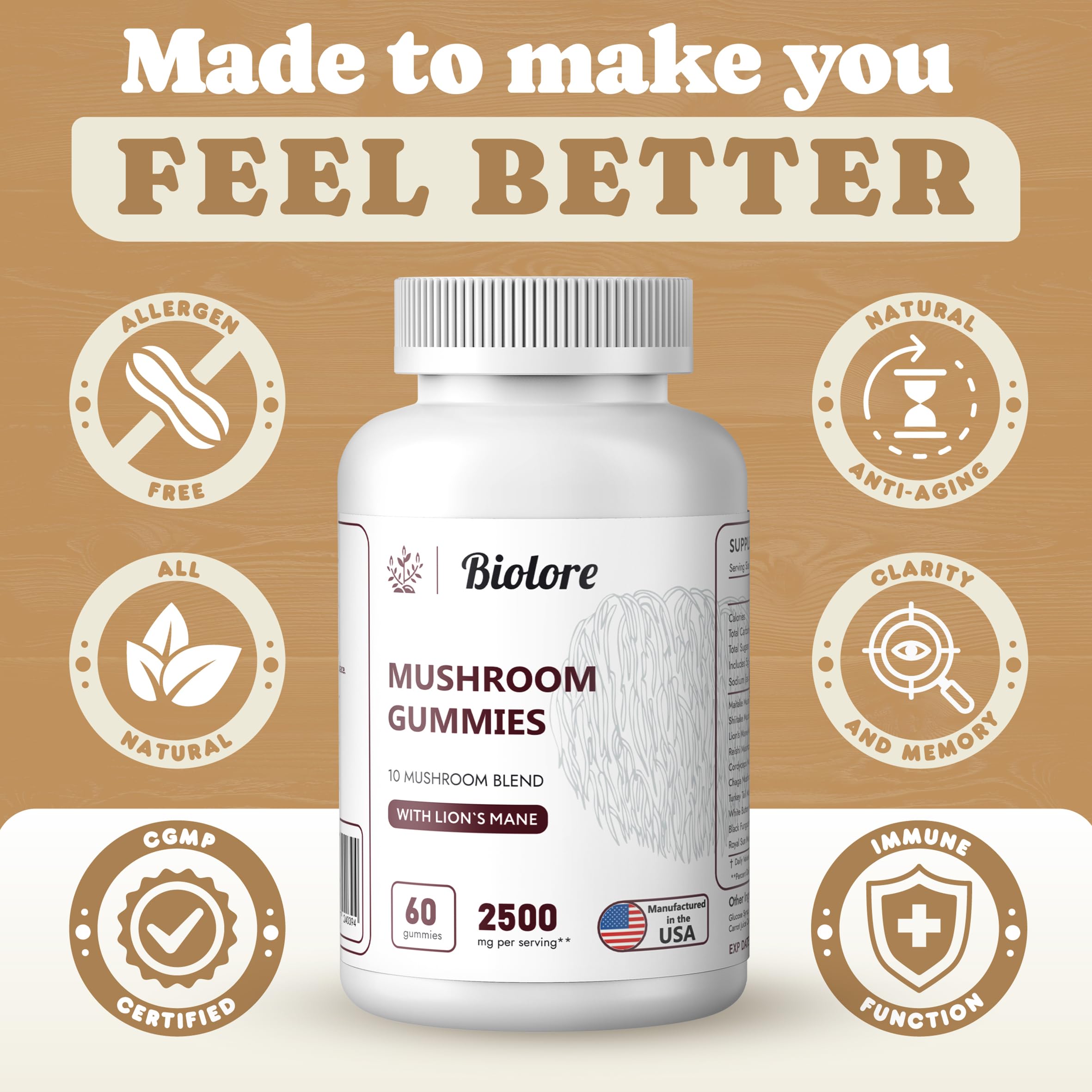 Biolore Mushroom Complex Gummies: 10 Powerful Mushrooms with Chaga, Lions Mane Biolore uk supplements