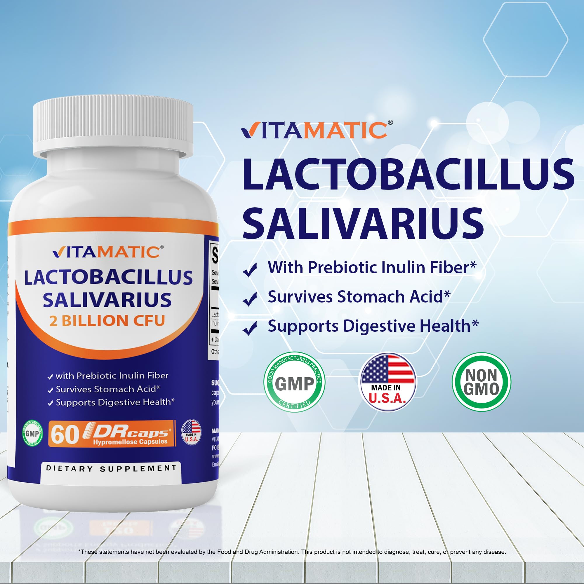Vitamatic Lactobacillus Salivarius 2 Billion per DR Capsule - 60 Count - Digestive Support Vitamatic uk supplements