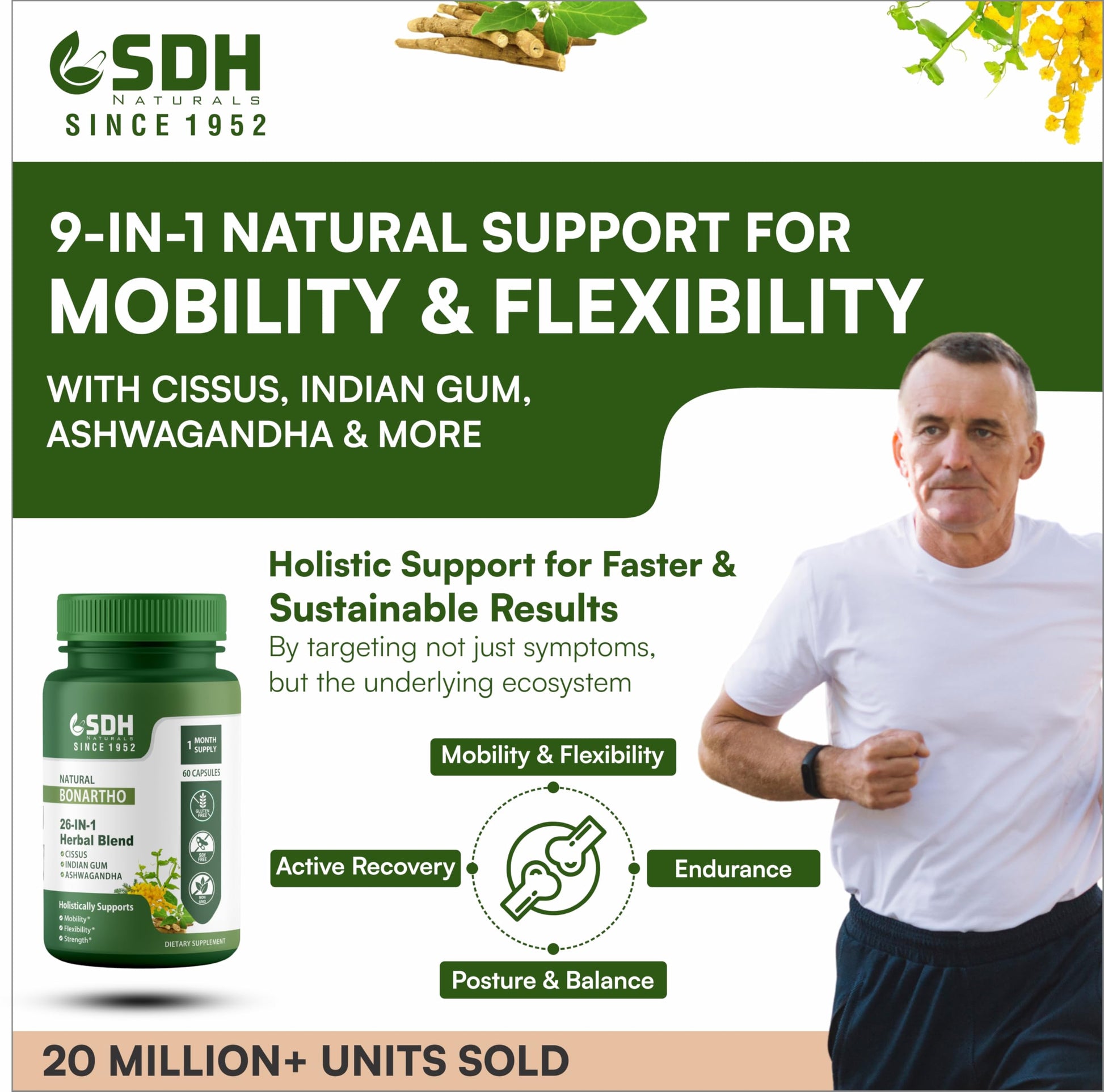 SHREE DHANWANTRI HERBALS SDH Bonartho | Bone & Joint Support Supplement | Move with Comfort & Ease | 60 Caps (1 Mon Supply) SHREE DHANWANTRI HERBALS uk supplements