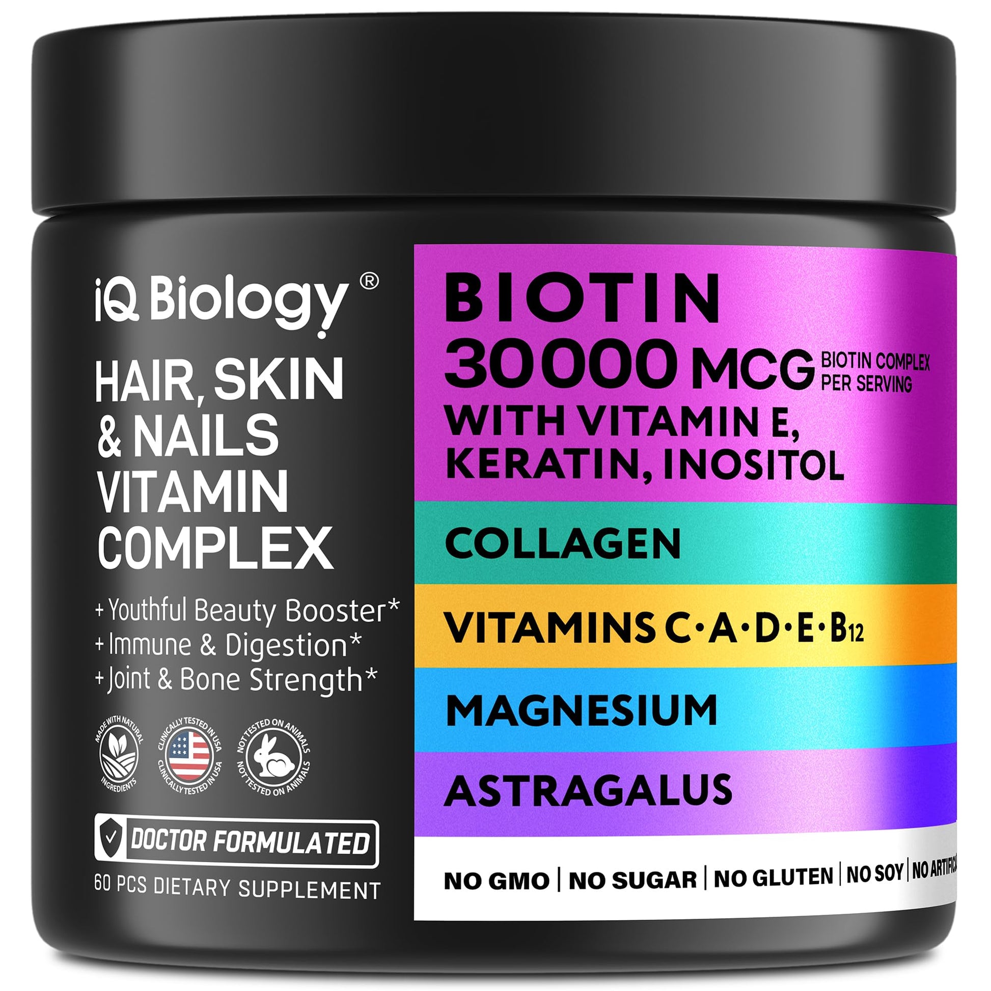 IQ BIOLOGY Biotin Collagen Keratin Astragalus Magnesium Ashwagandha Vitamin D3 Vitamin C IQ BIOLOGY uk supplements